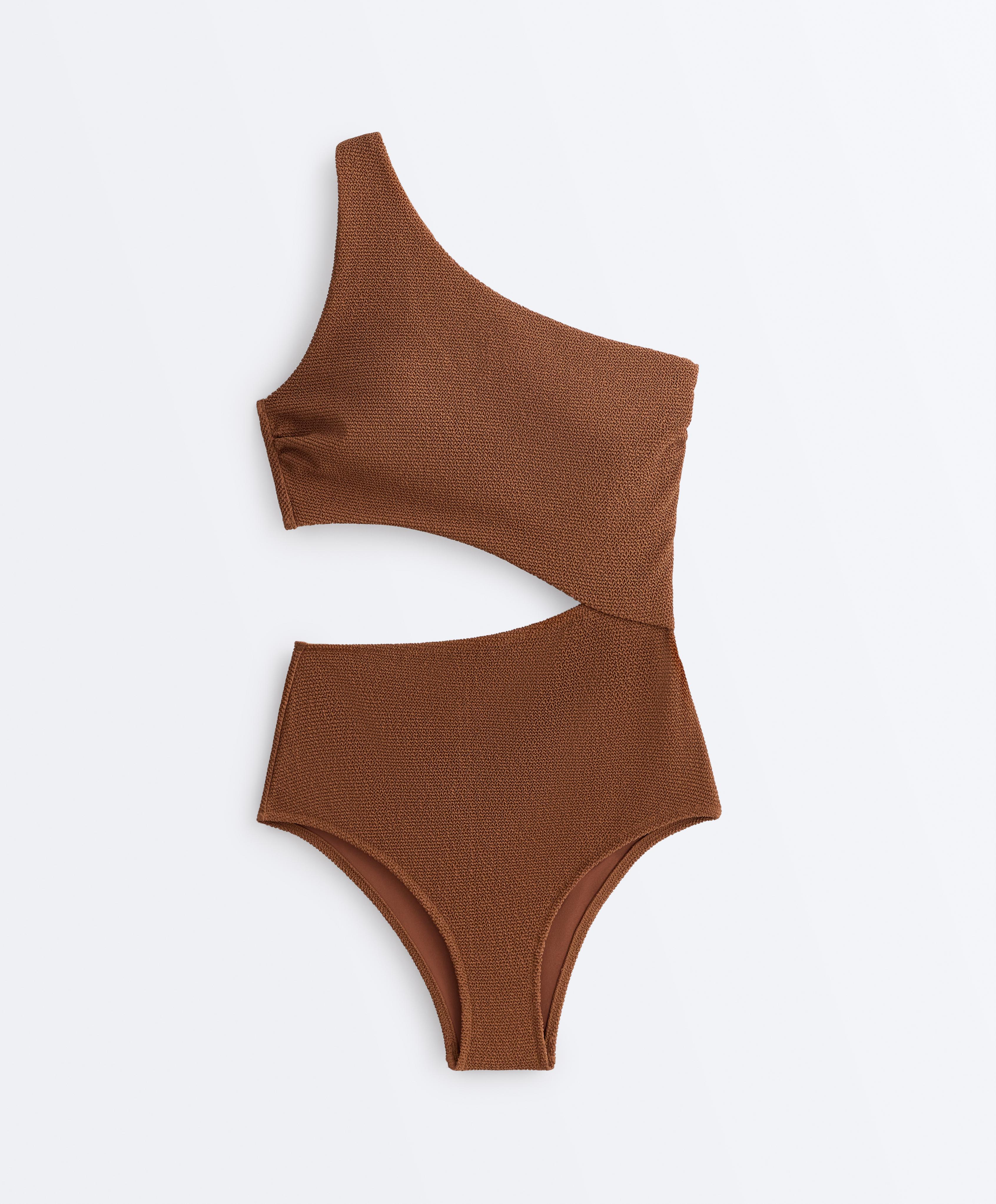 Crinkle asymmetric trikini — TOFFEE