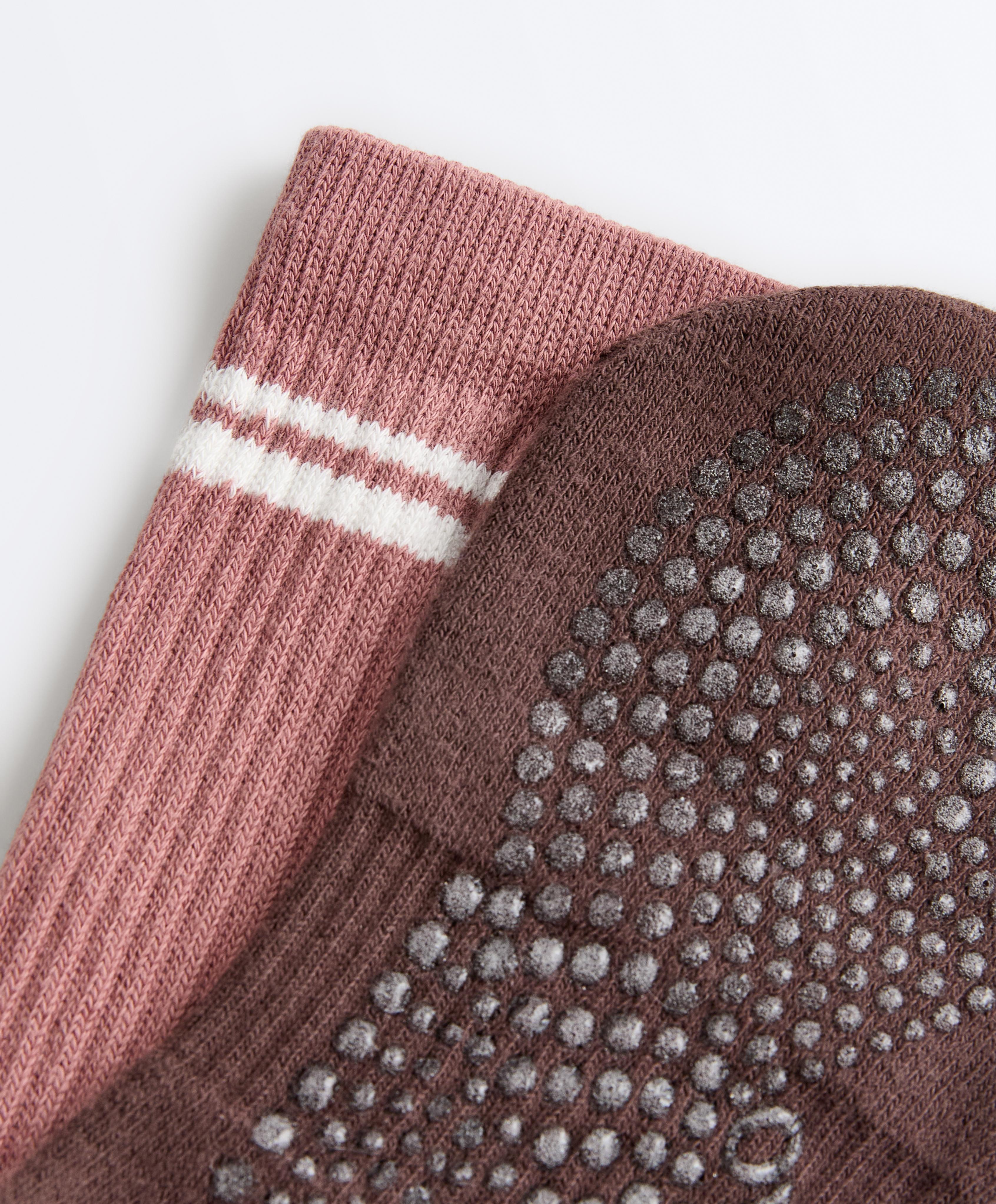 2 pairs of Classic cotton blend yoga and Pilates socks — CHOCOLATE