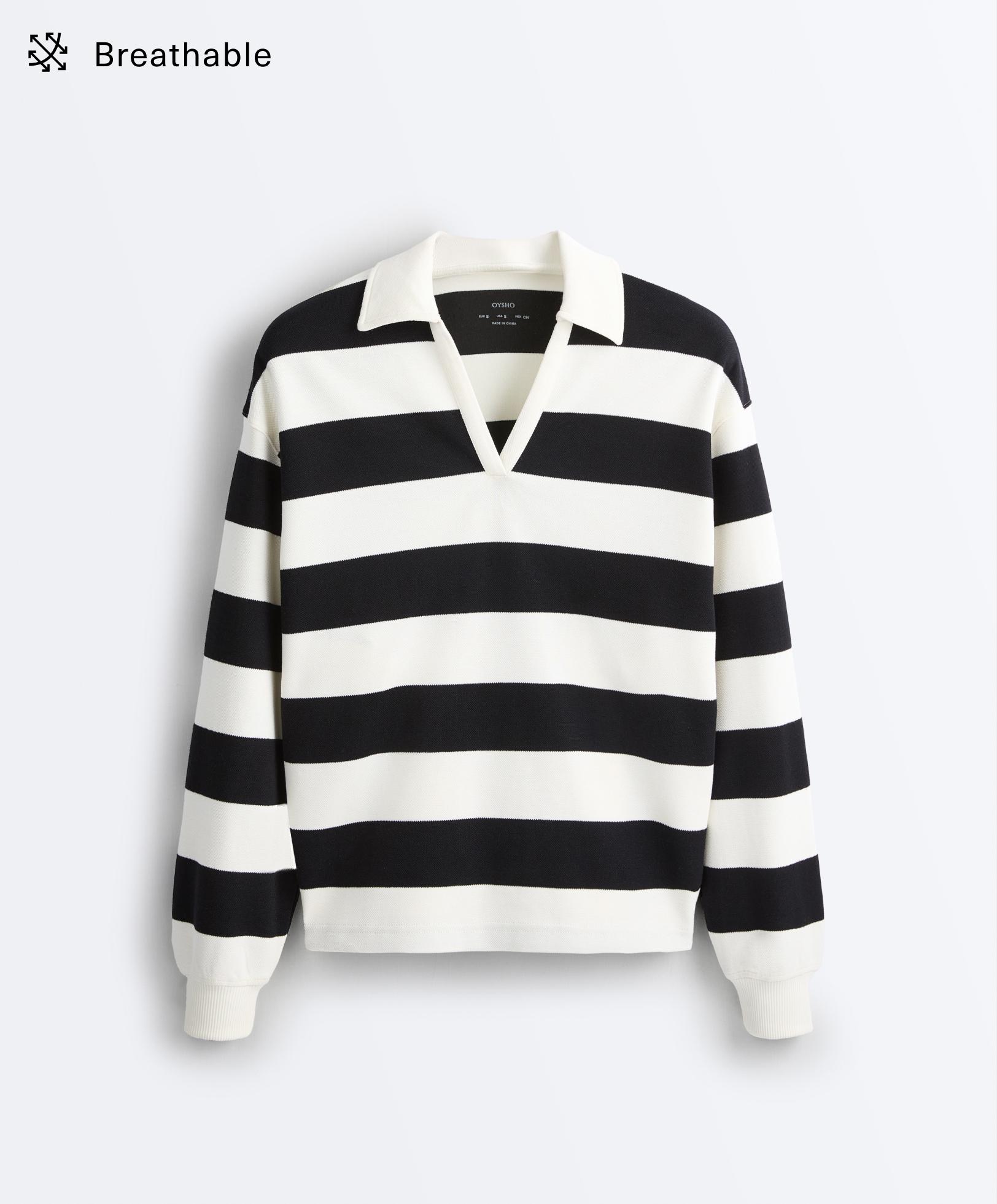 Striped cotton piqué polo shirt — BLACK