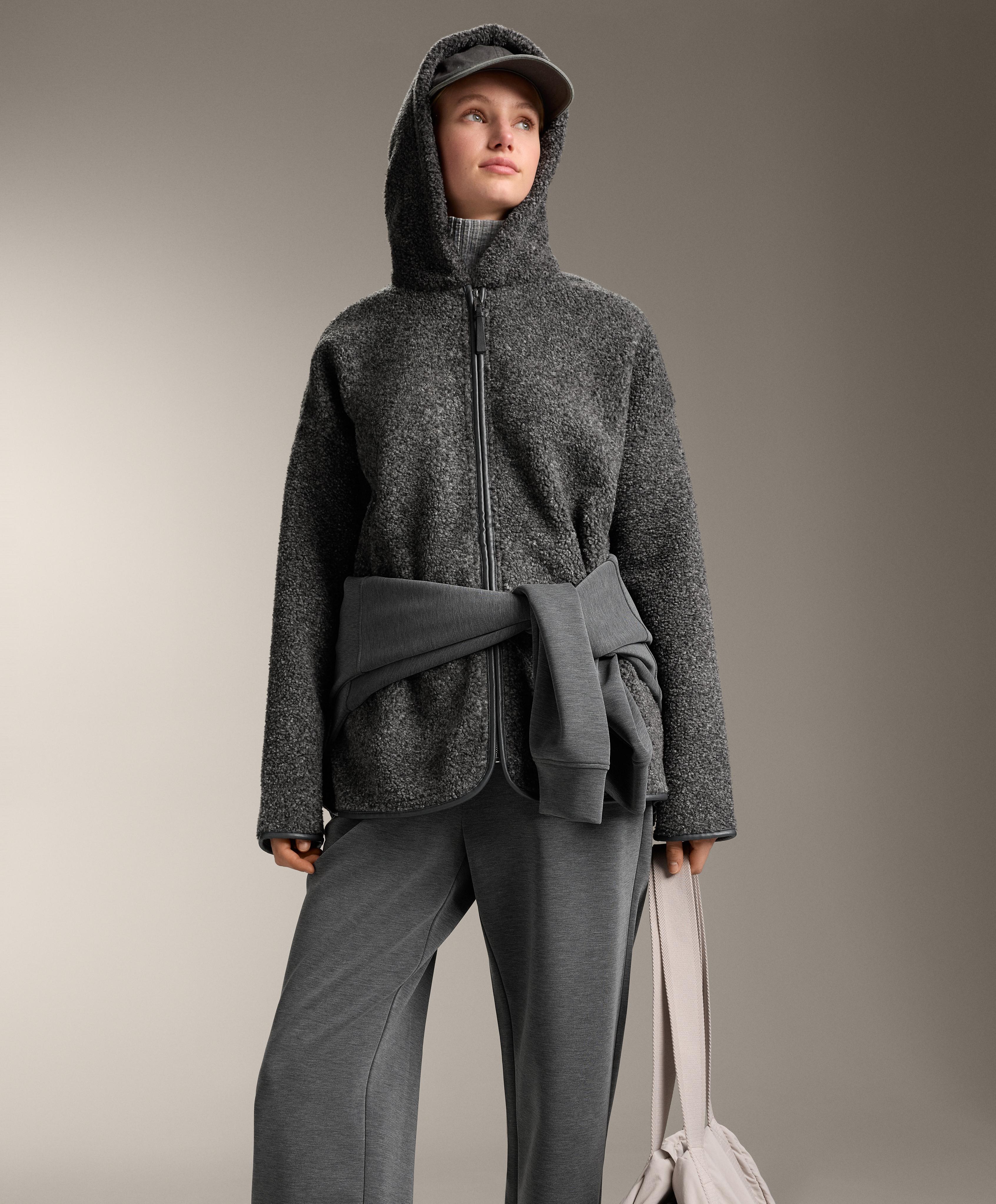 Oversize faux-shearling jacket with faux-fur lined hood — DARK-GREY MELANGE