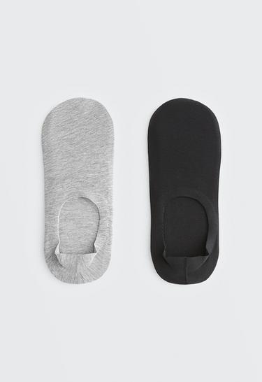 2 pairs of high-cut ribbed cotton blend invisible socks — DARK-GREY MELANGE 1