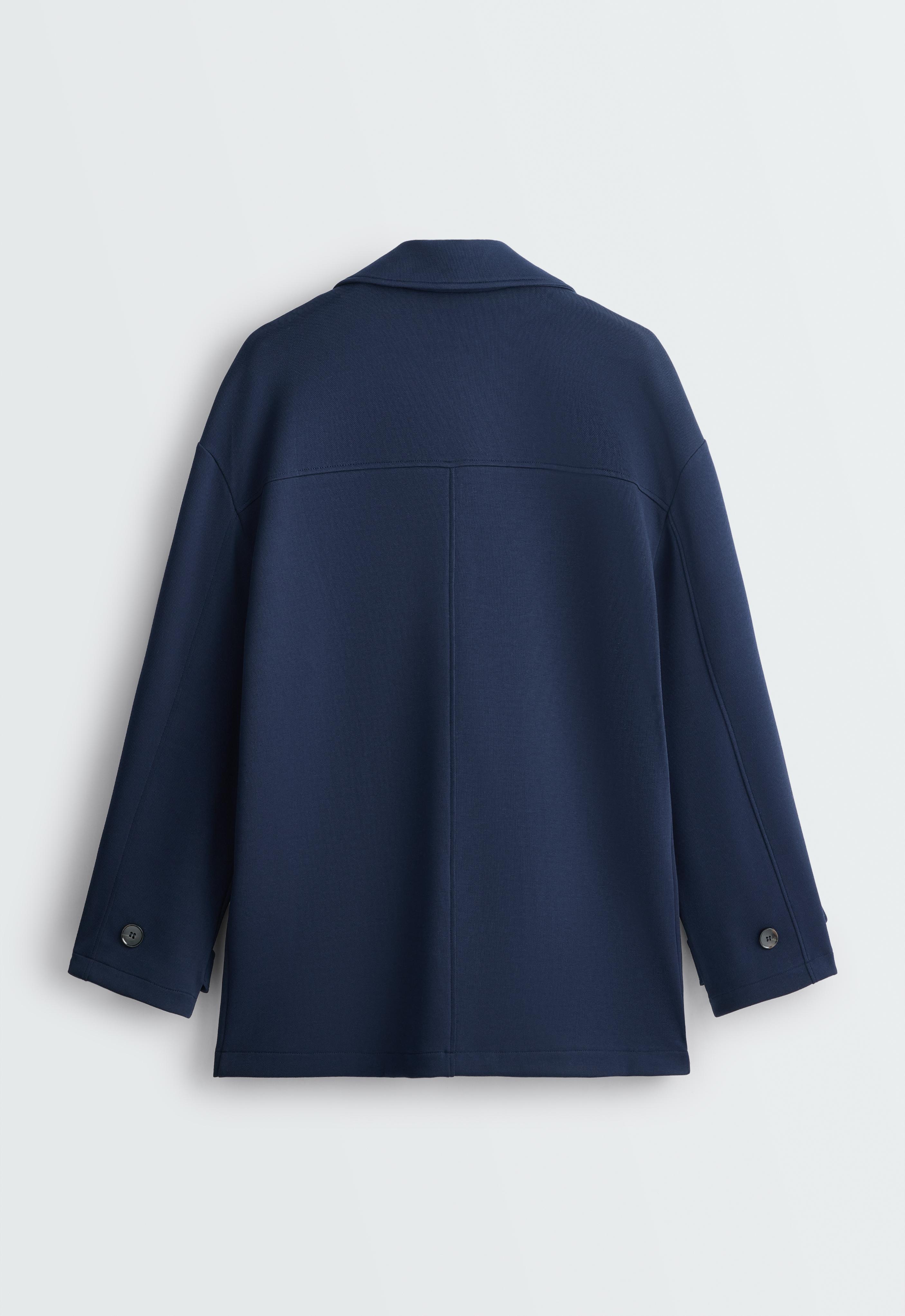 6-button long piqué cotton jacket — NAVY BLUE