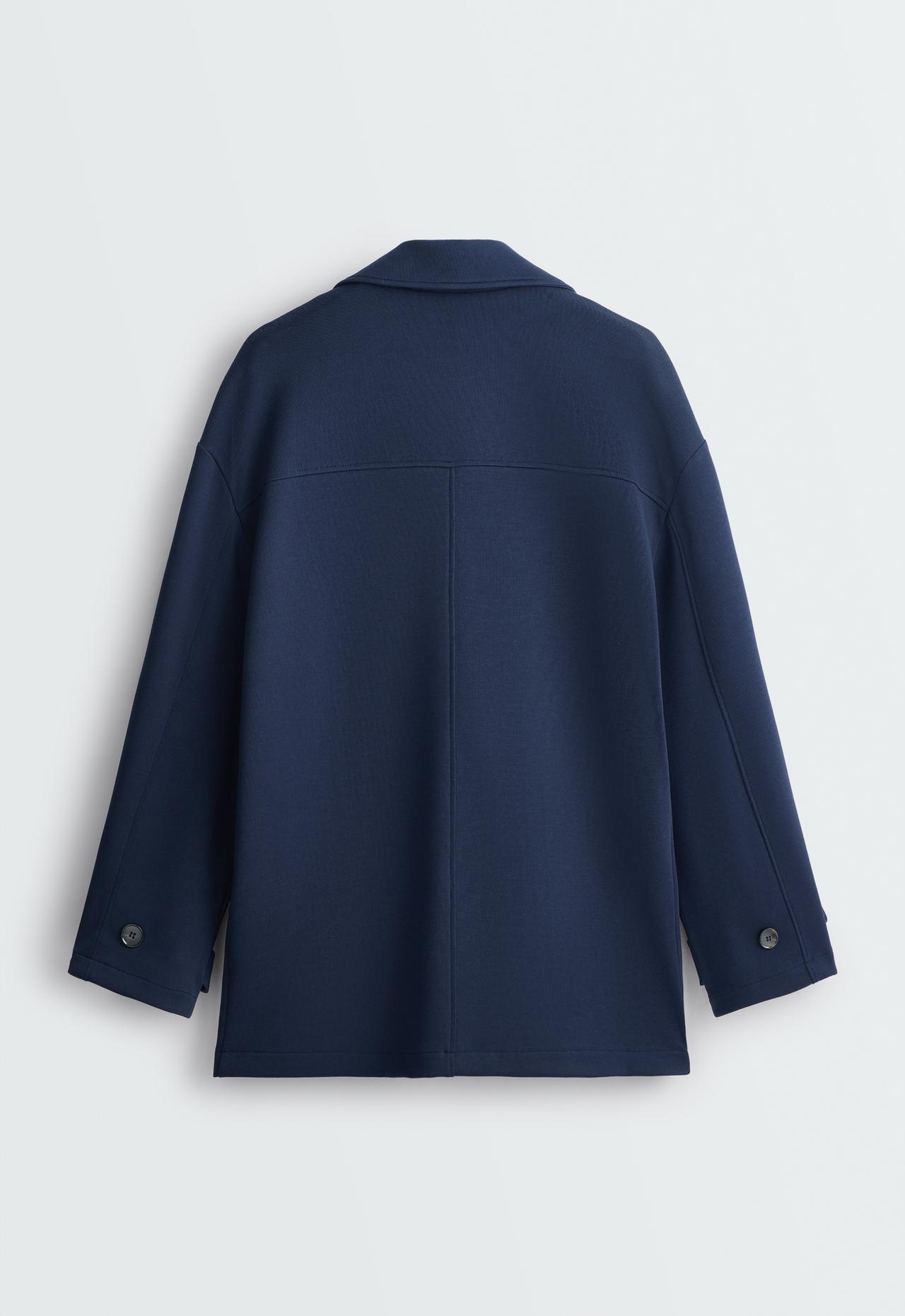 6-button long piqué cotton jacket — NAVY BLUE