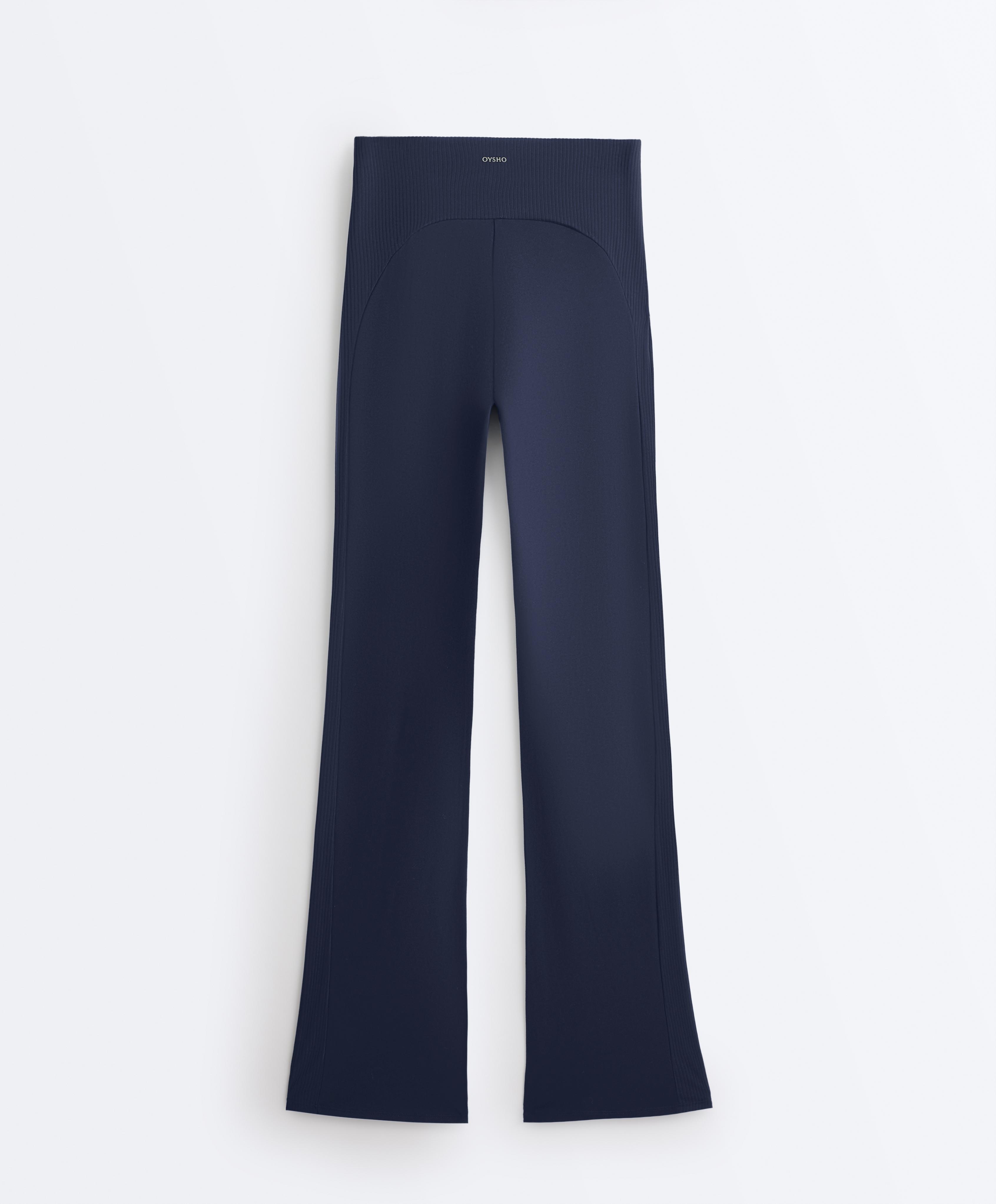 High-rise Comfortlux rib flare trousers — NAVY BLUE