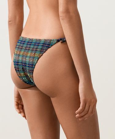 Textured check medium-coverage bikini briefs with ties — KHAKI 3