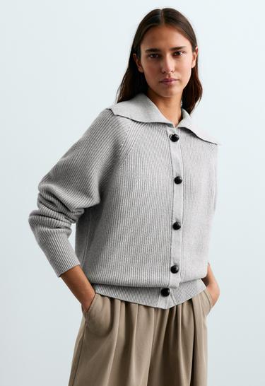 Jacket knit 20% wool buttons — PALE GREY 2