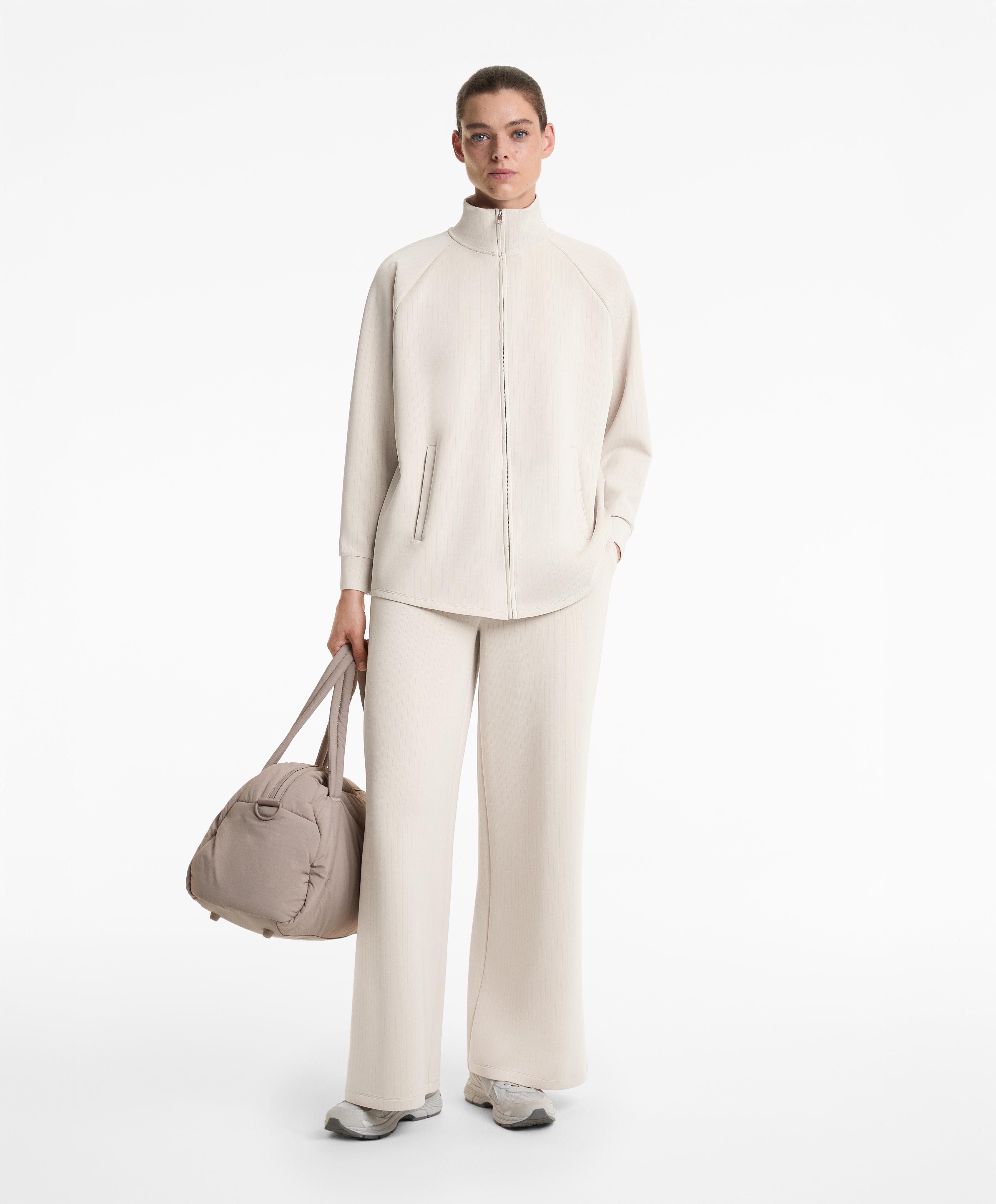 Long striped high neck jacket with soft touch modal
