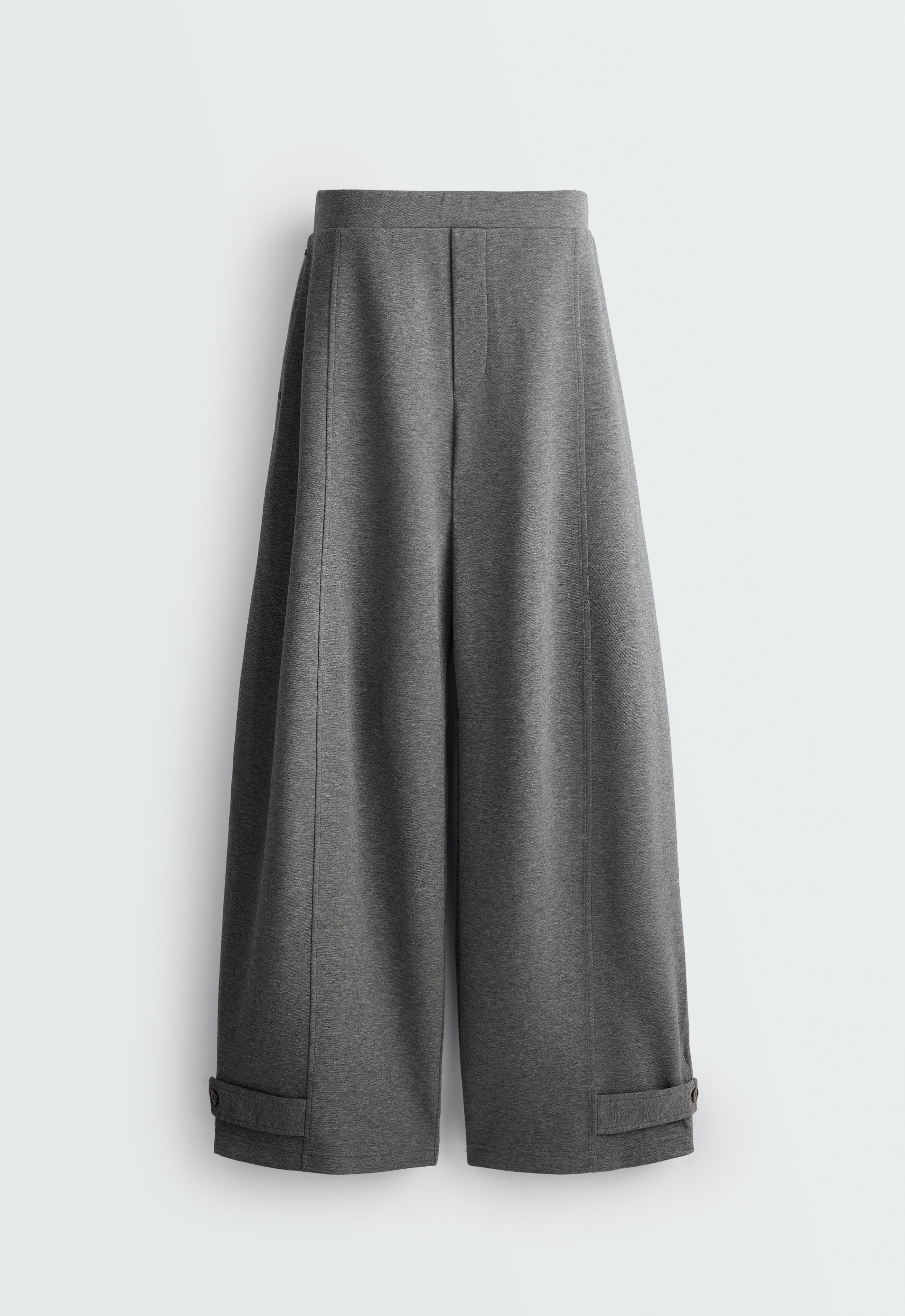 Adjustable barrel trousers in piqué cotton