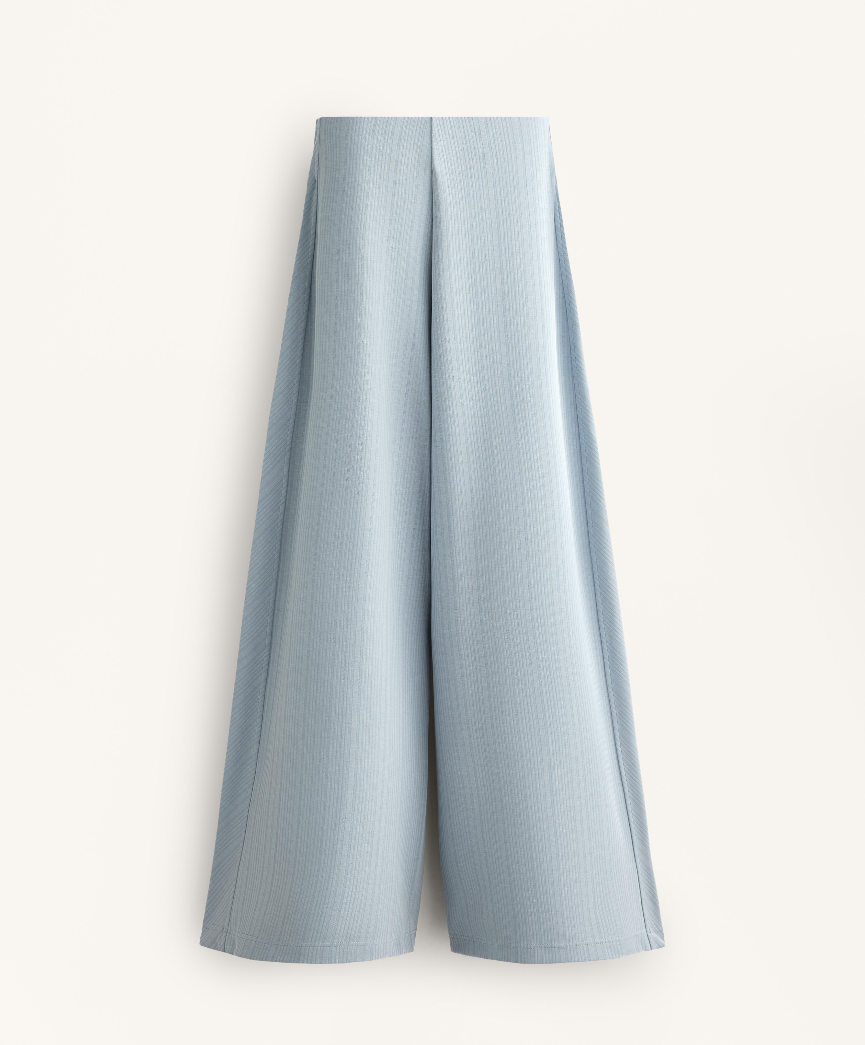 Asymmetric stripe trousers with modal — DUSTY-BLUE