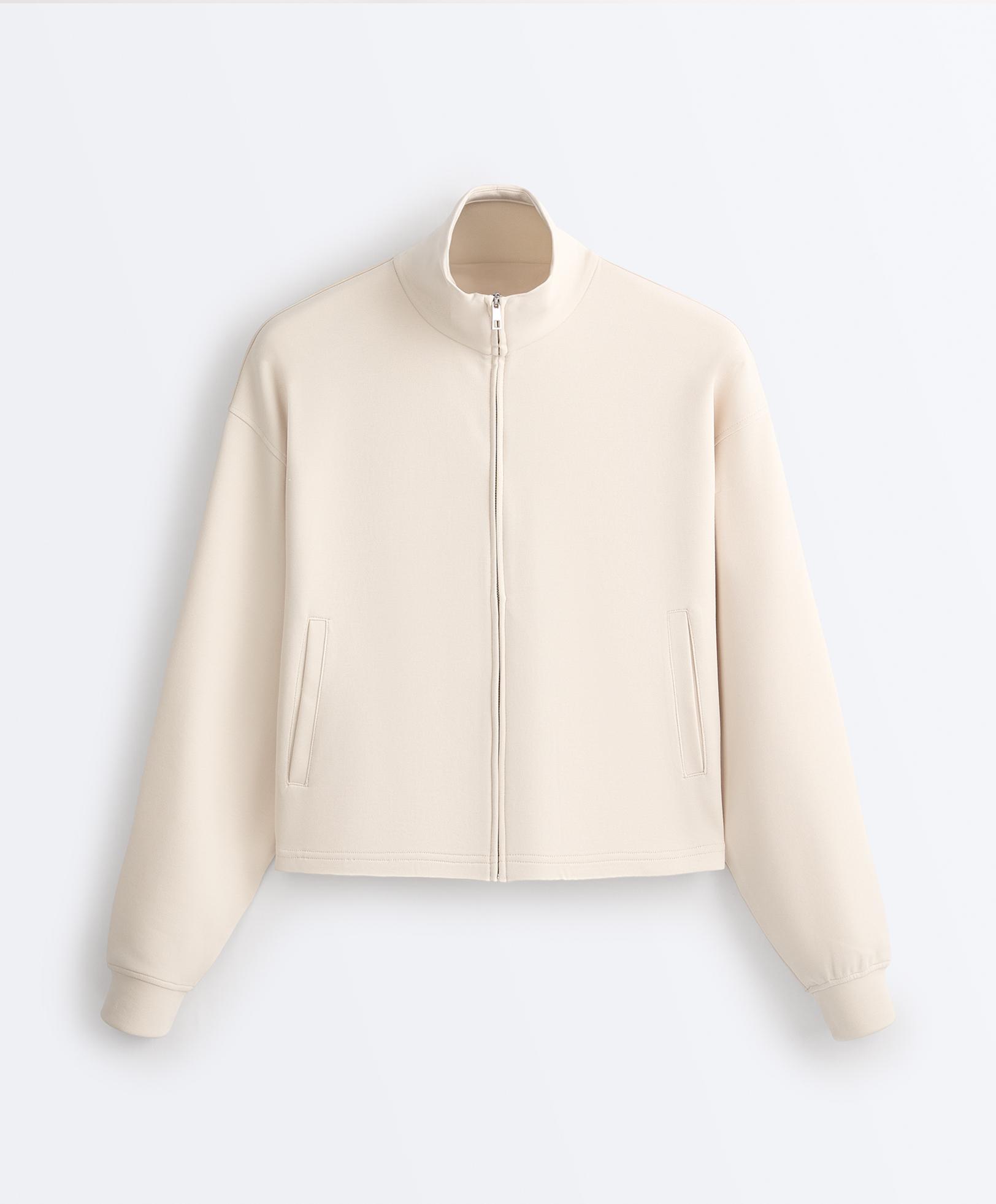 High collar pique jacket with cotton — PALE BEIGE