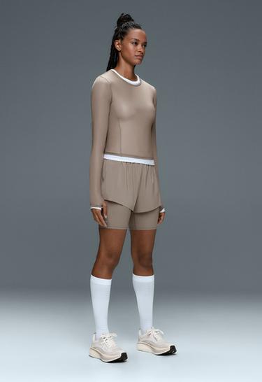 Technical mid rise 2-in-1 shorts — DARK MINK 1