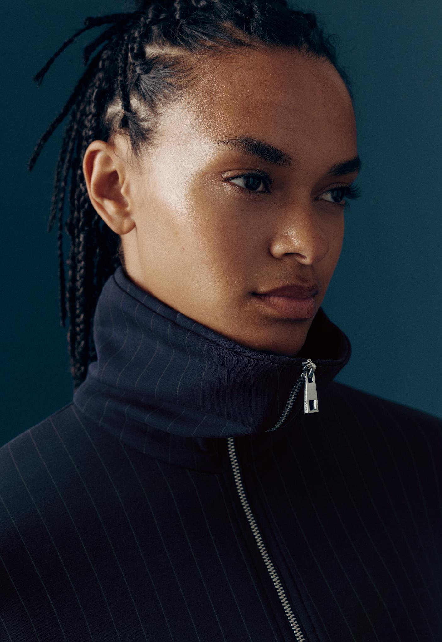 Modal pinstripe boxy jacket — NAVY BLUE