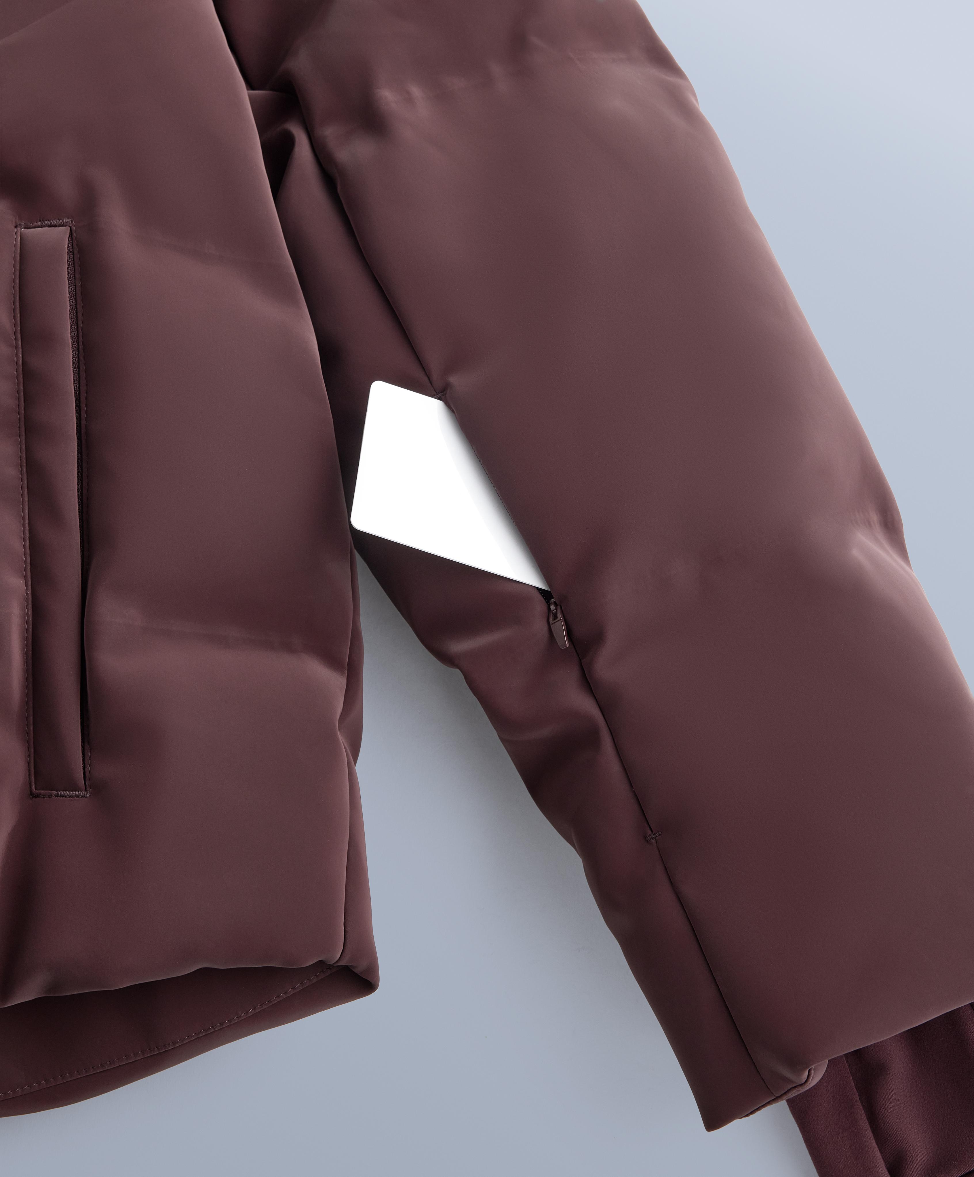 Satin padded jacket 80% down and 20% feather MINARDI PIUME SKI water-resistant — DARK WINE RED