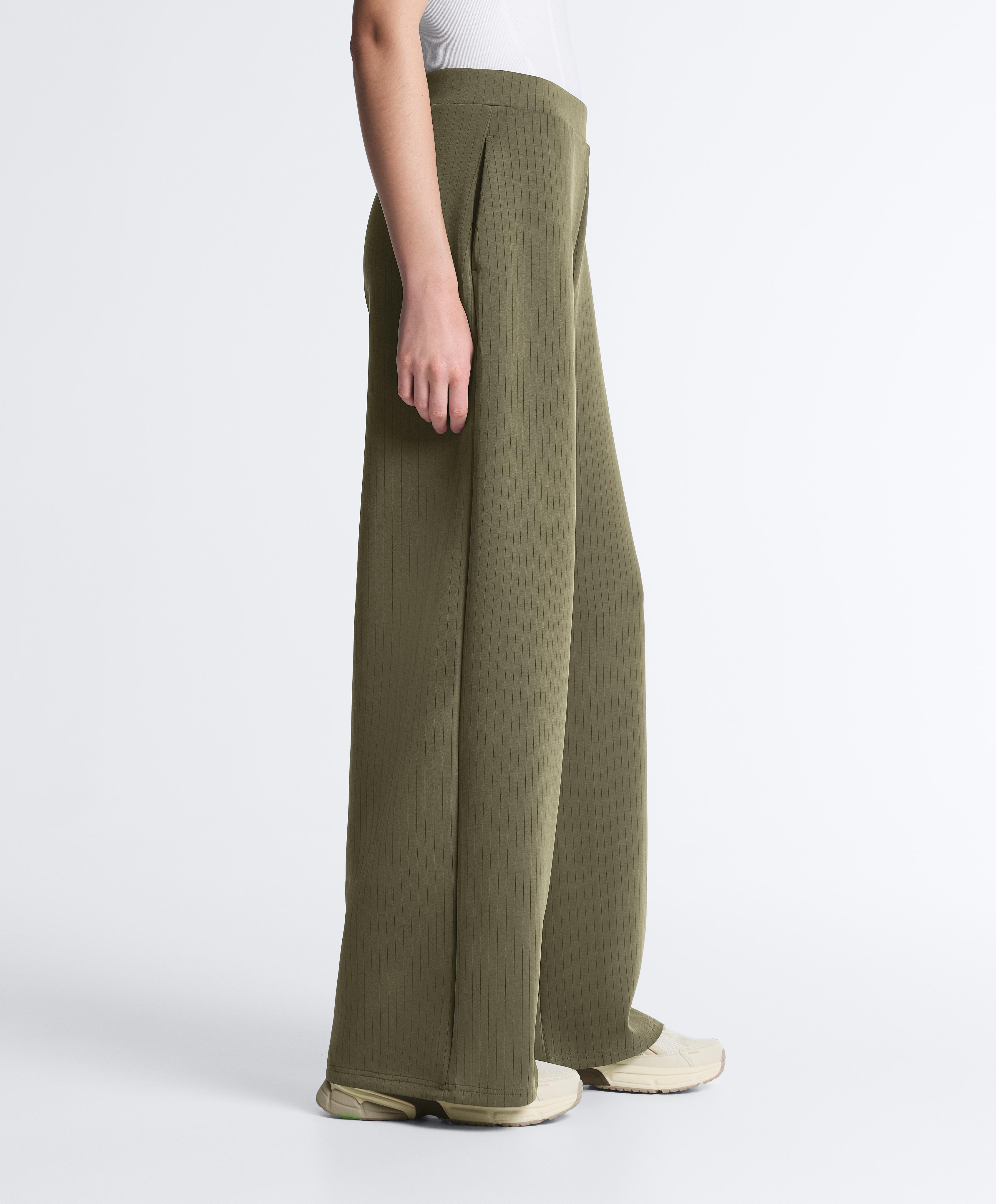 Straight-leg striped trousers with soft-touch modal — KHAKI