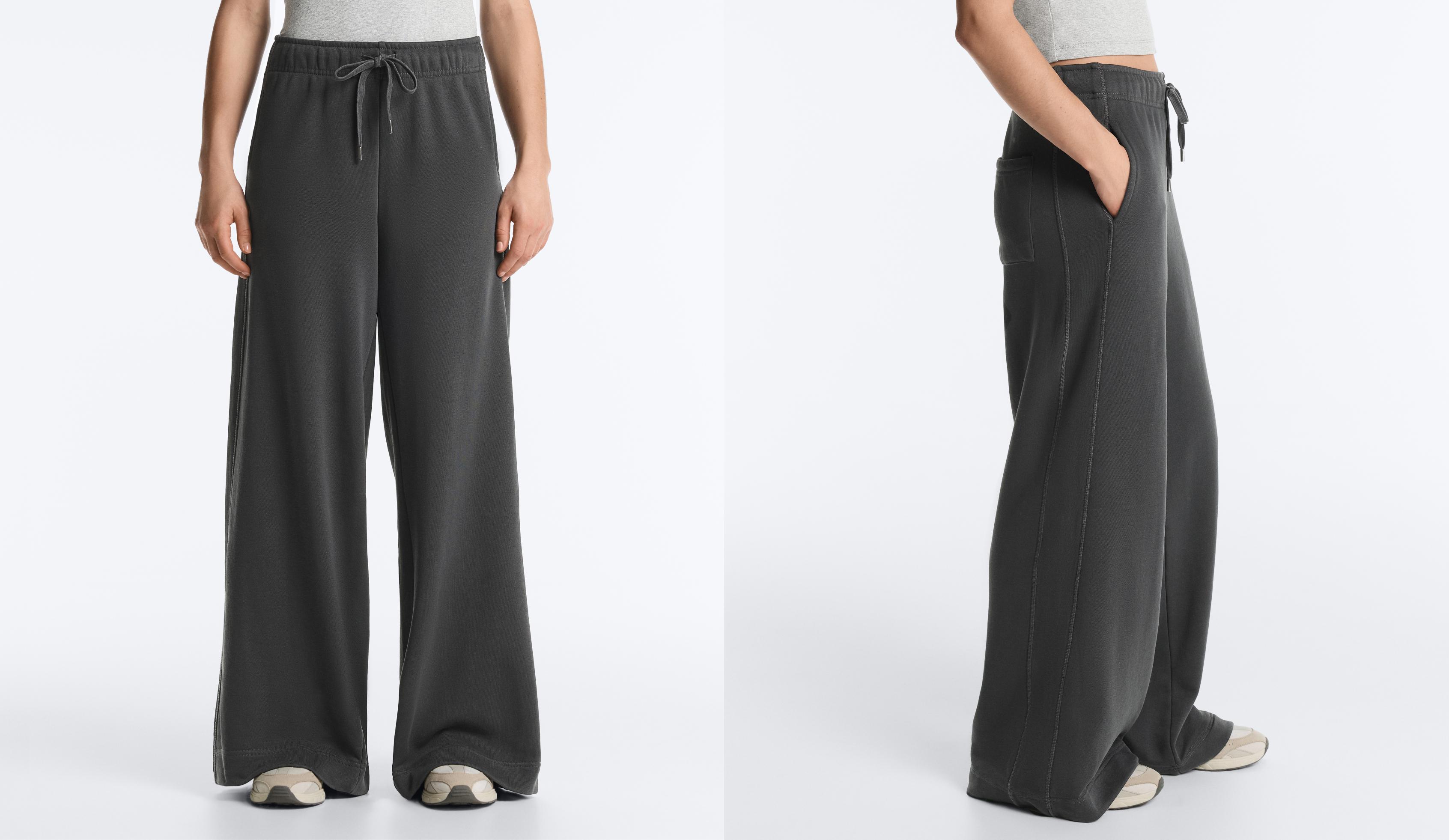 Fleece cotton blend straight-leg trousers — DARK ANTHRACITE