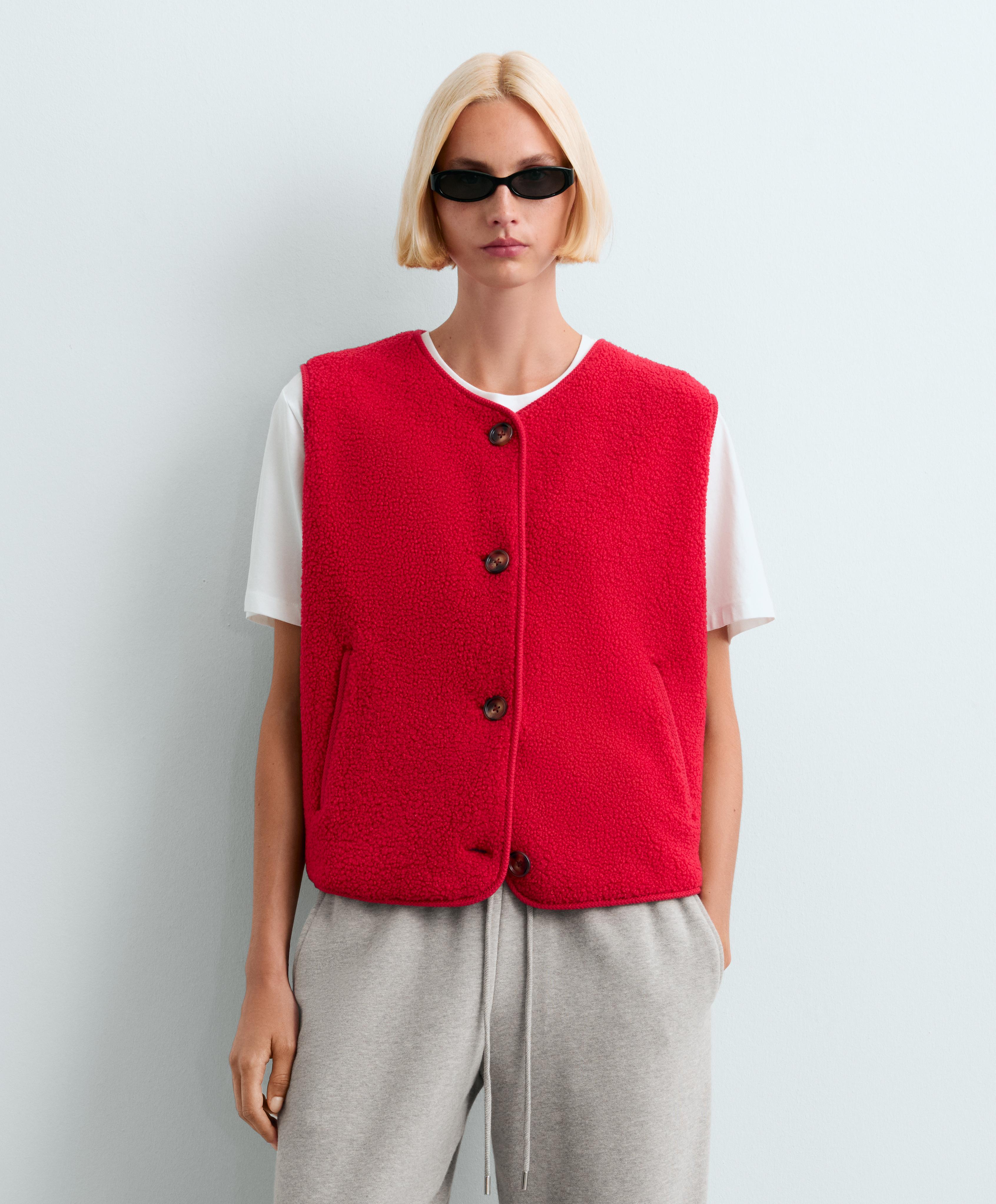 Buttoned faux-shearling gilet — STRAWBERRY