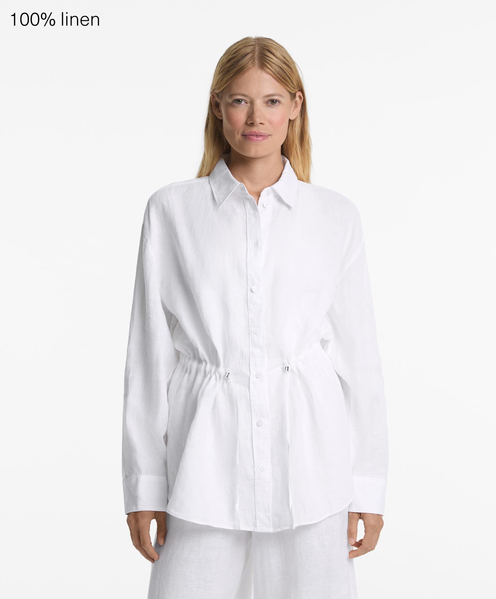 100% linen long shirt with adjustable waist