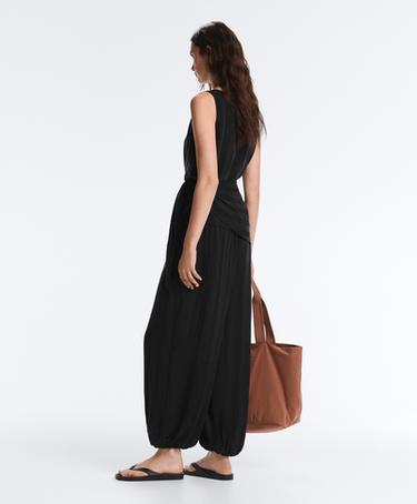 100% cupro sleeveless top with scarf — BLACK 7