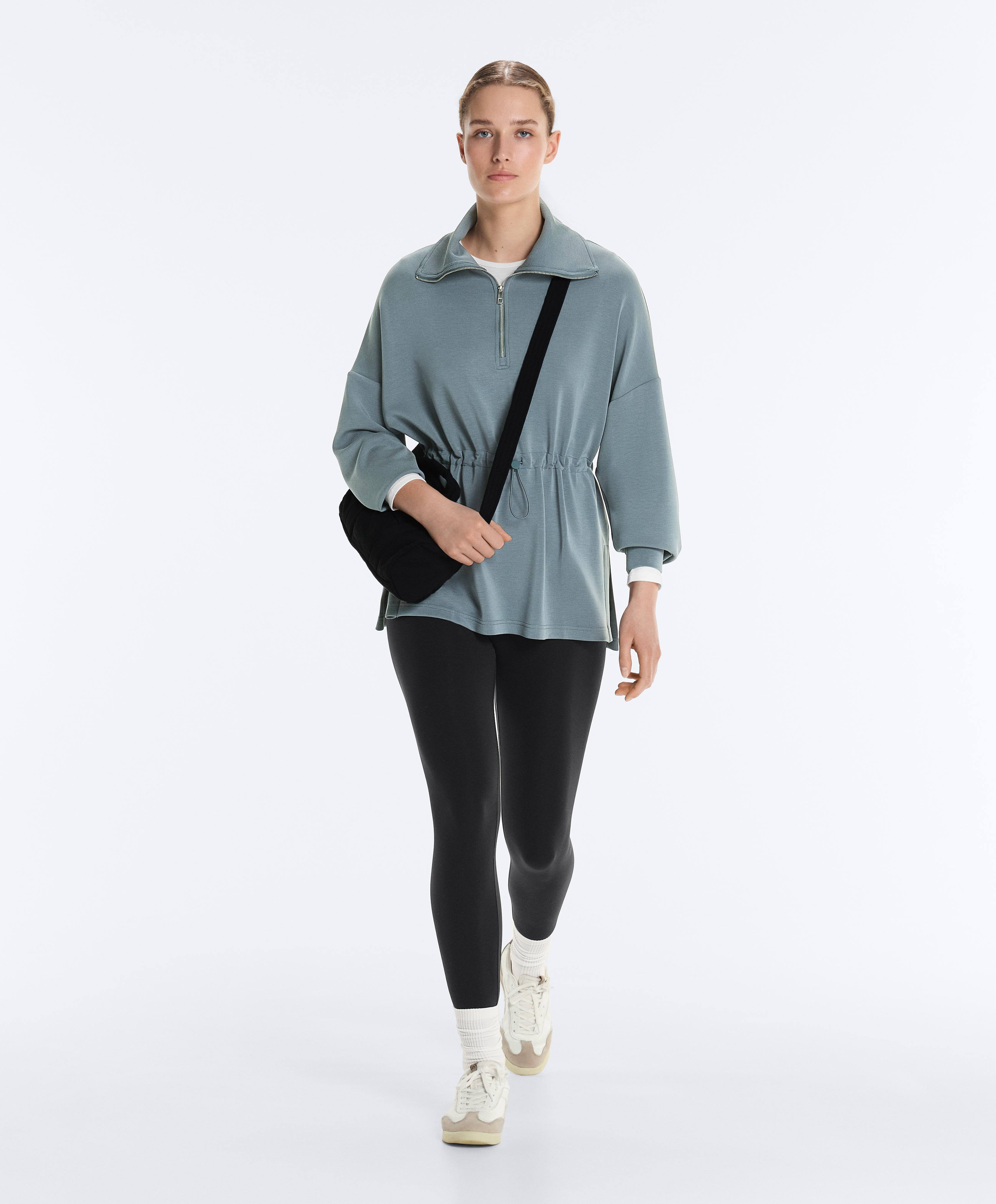 Half-zip sweatshirt with soft-touch modal — DARK GREY-BLUE