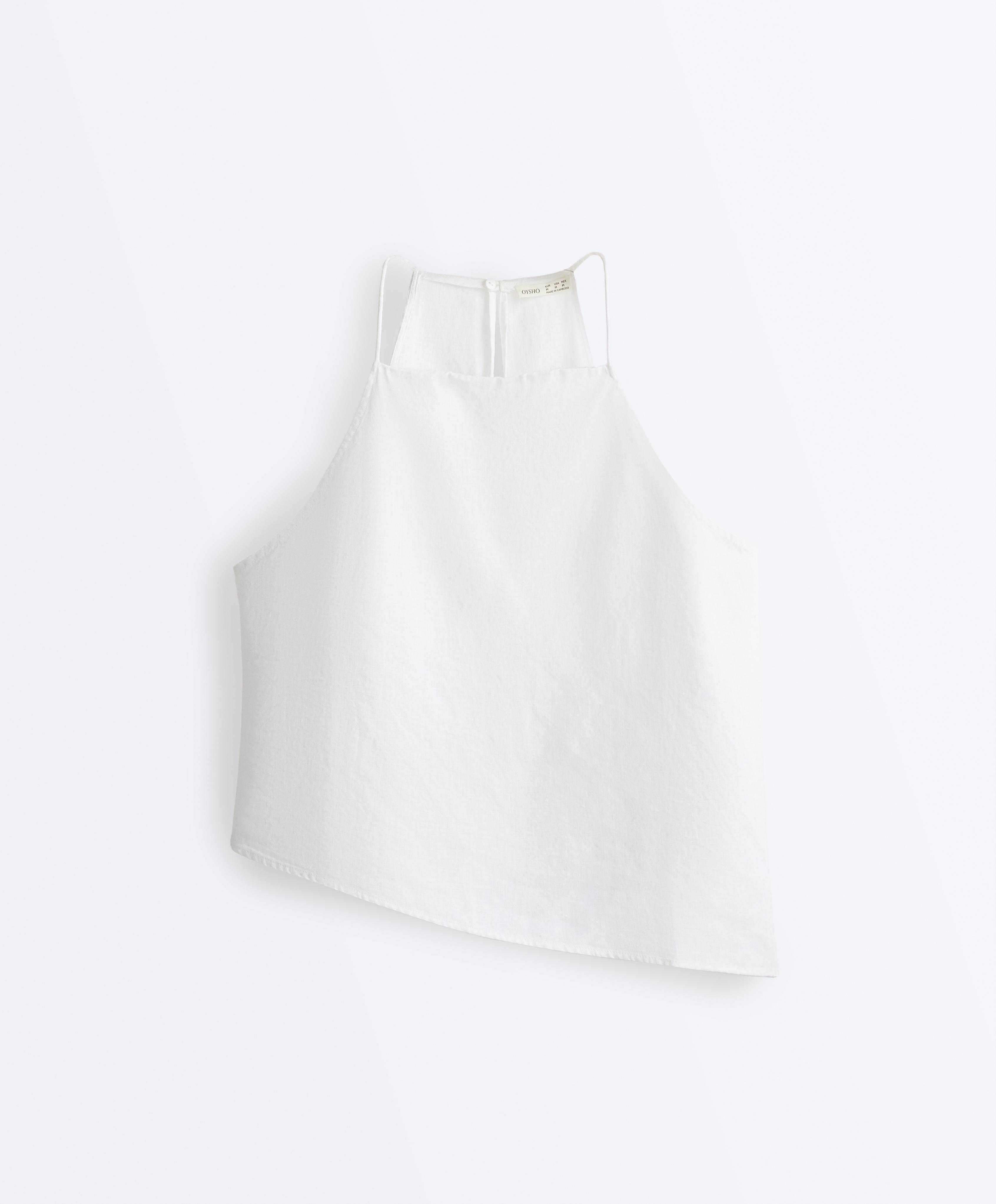 Asymmetric 100% linen sleeveless top — WHITE