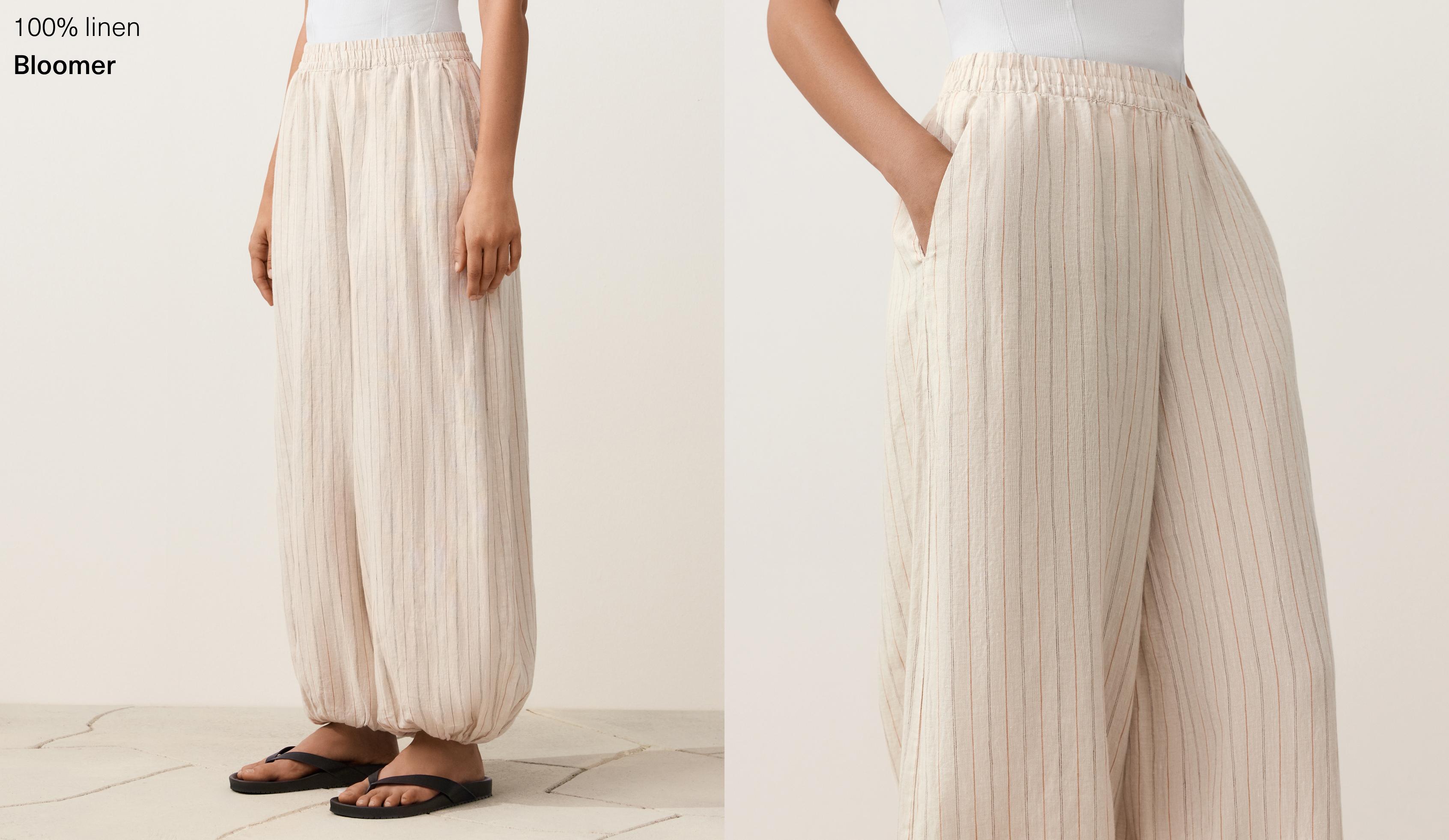 100% linen striped bloomer trousers — SAND MELANGE