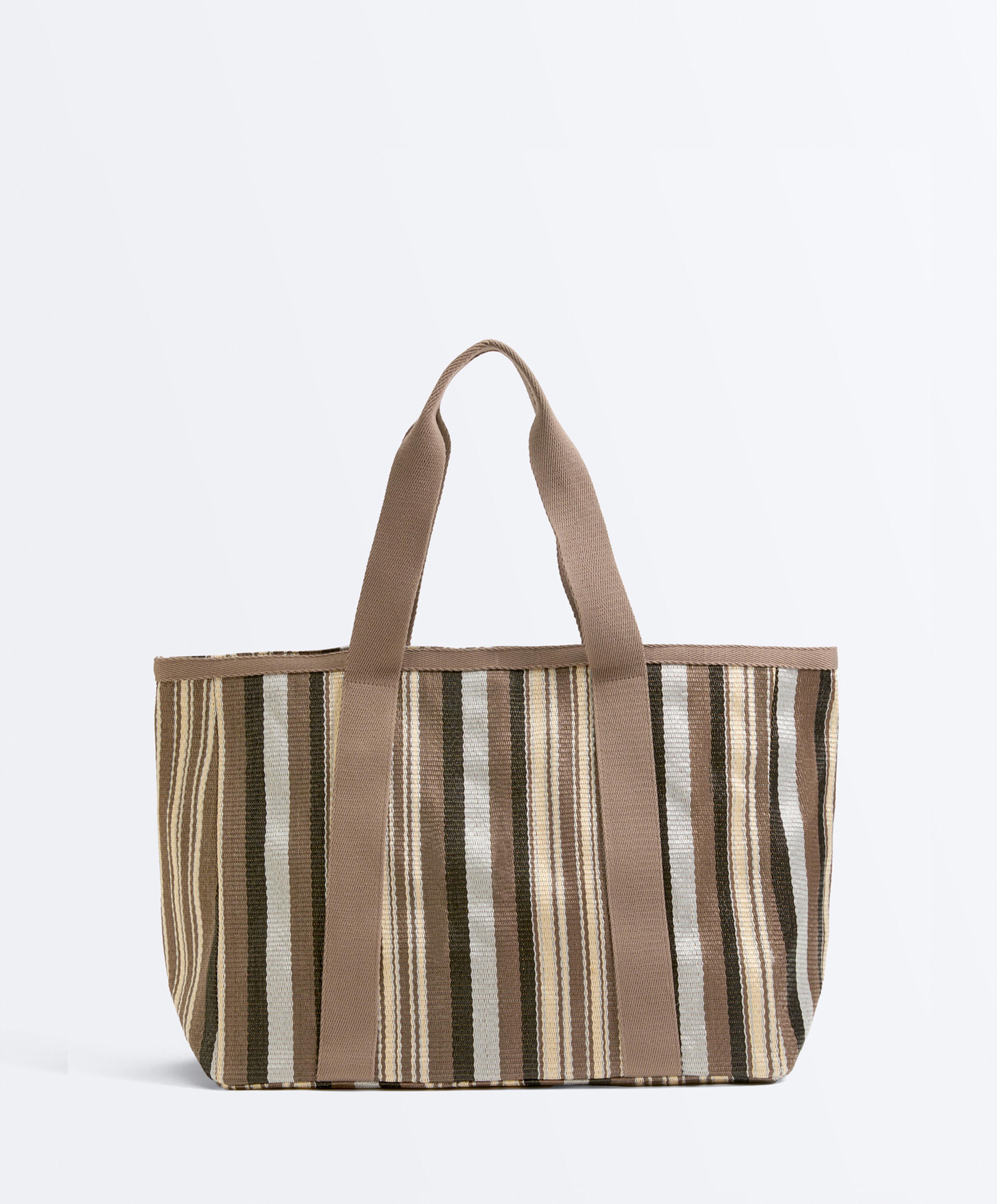 Striped tote bag — BROWN
