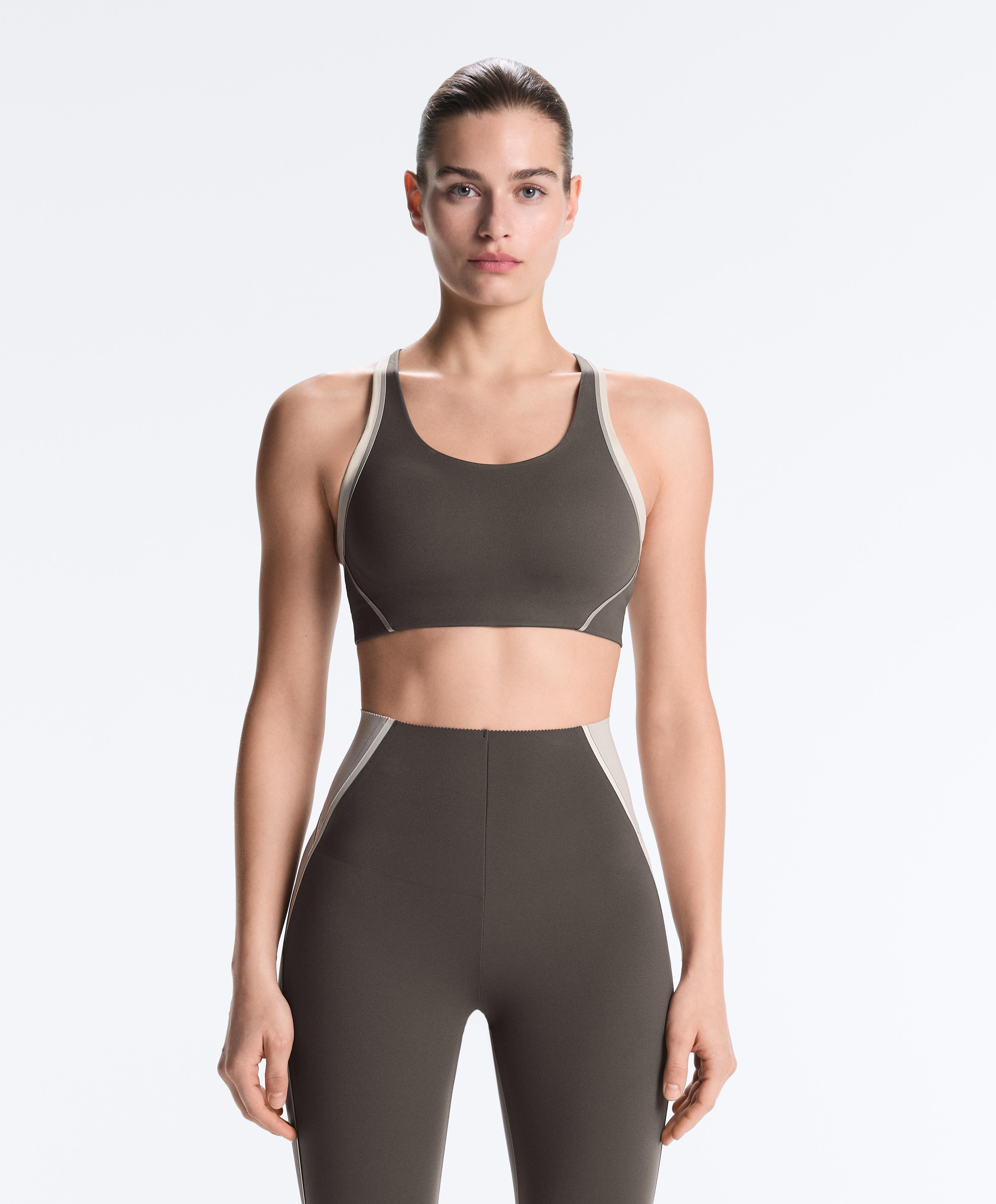High-support Compressive reflective sports bra — CHARCOAL GREY