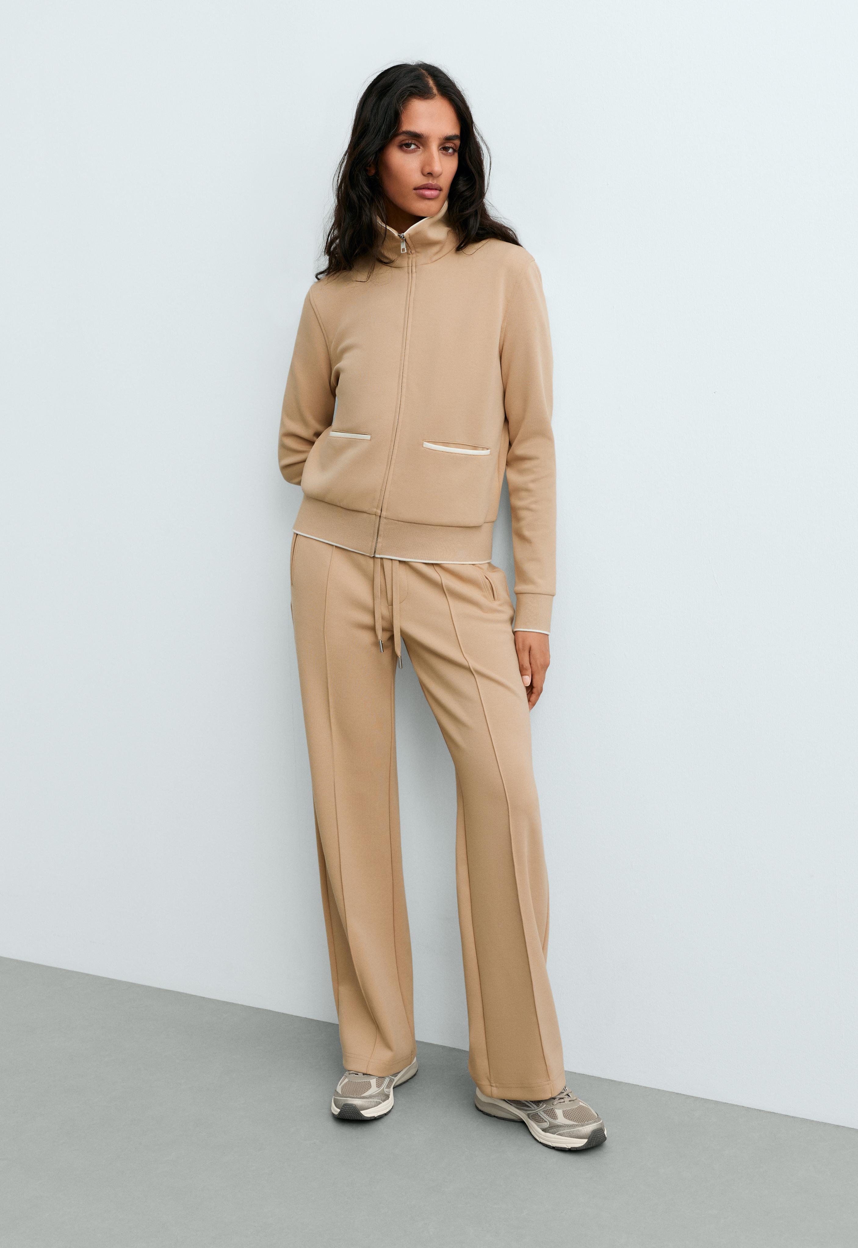 Cotton piqué straight-leg trousers — BEIGE