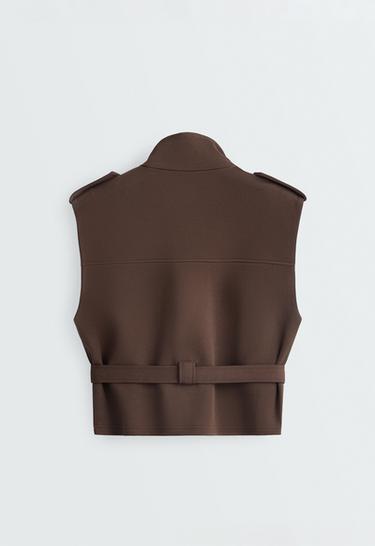 Utility piqué gilet with cotton belt — DARK BROWN 11