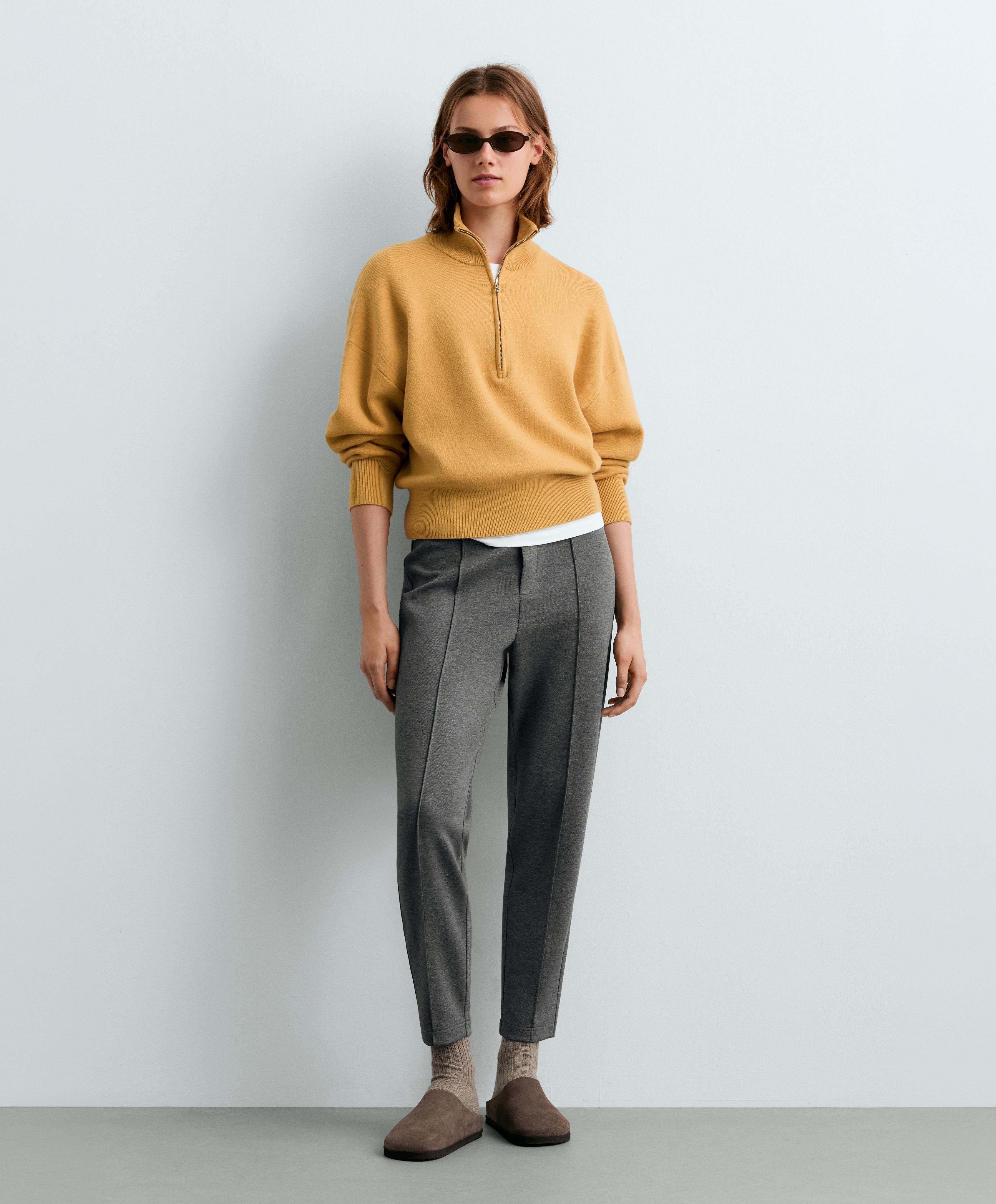 Piqué cotton seam skinny trousers — GREY