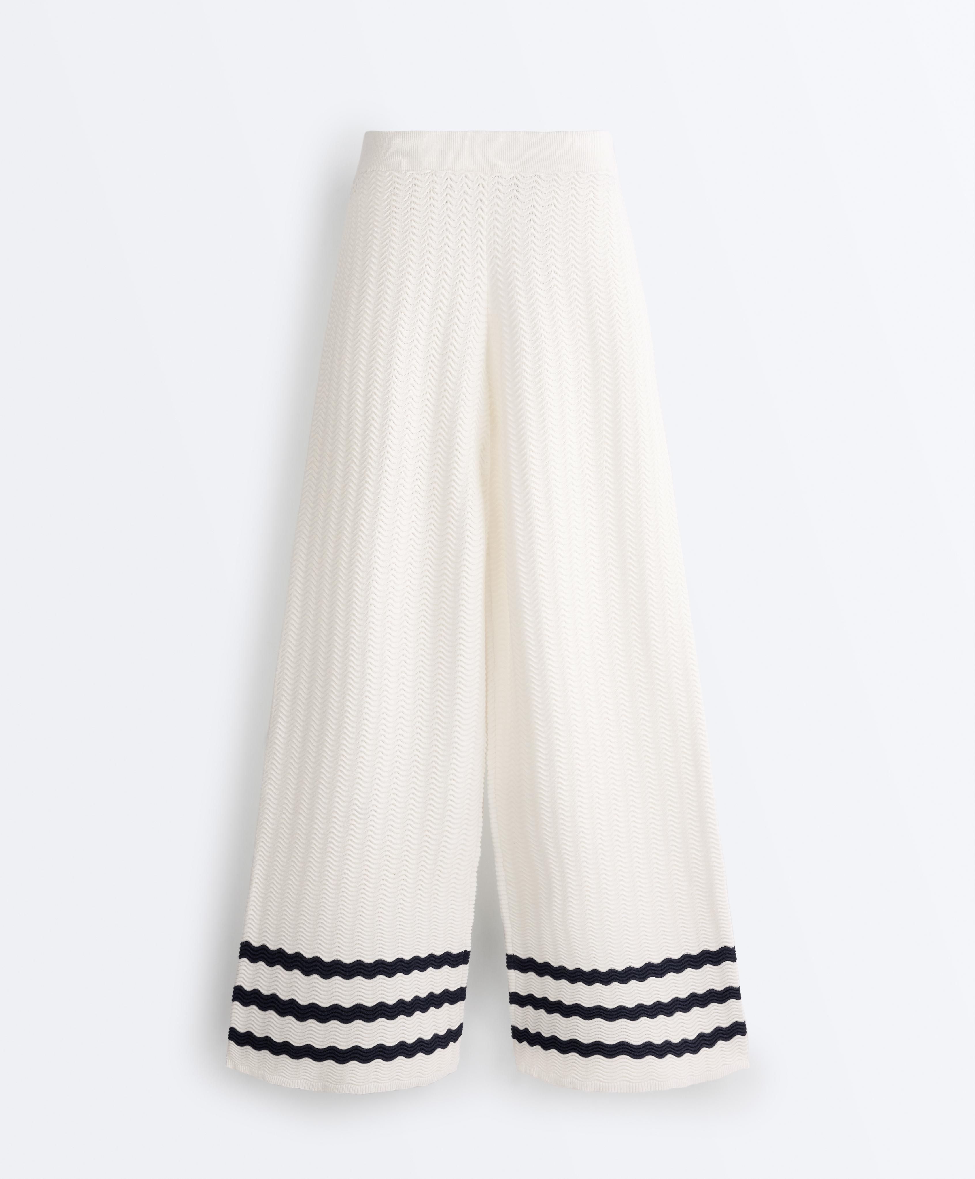 Wave knit straight-leg trousers — WHITE
