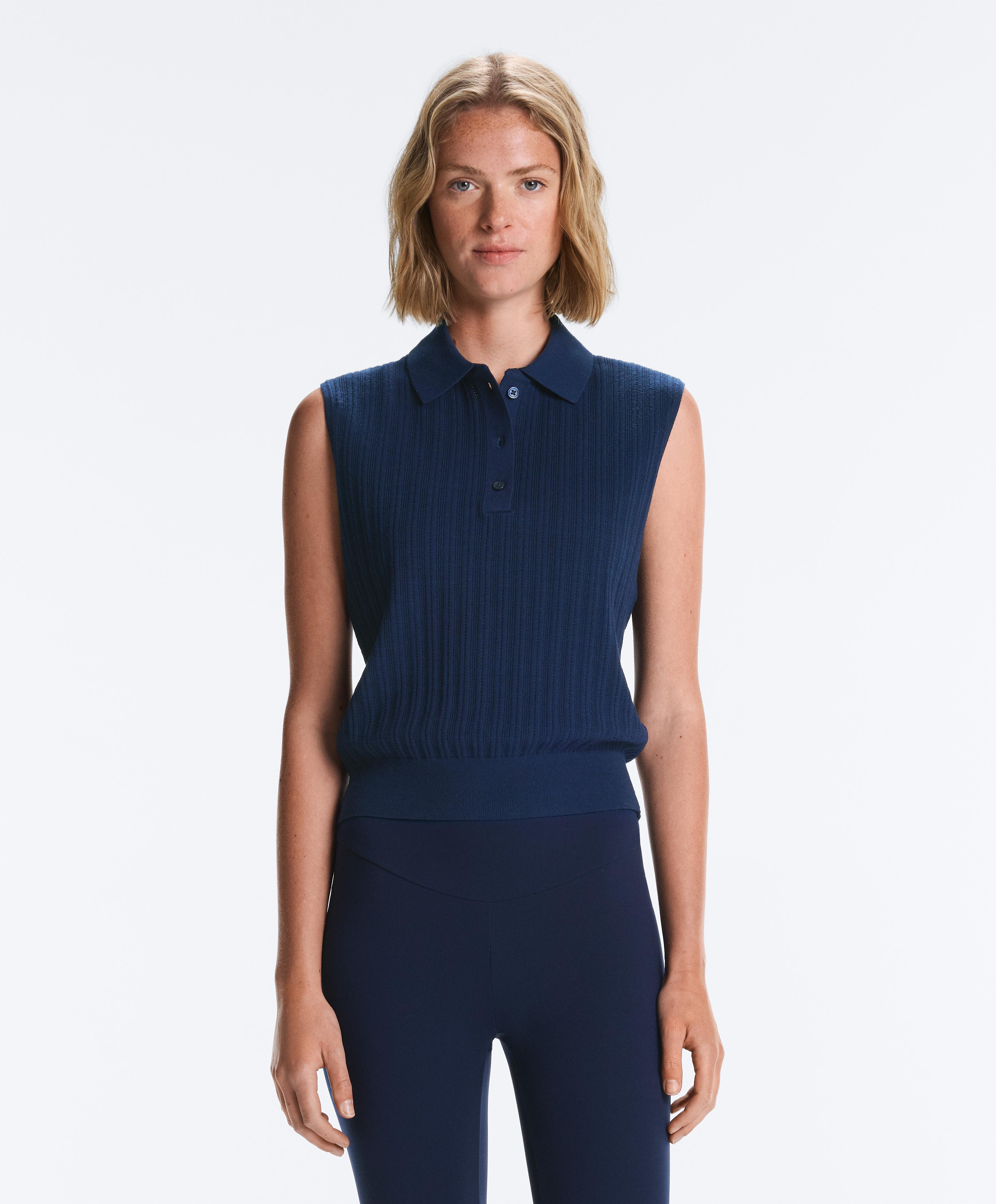 Sleeveless open knit jumper — NAVY BLUE
