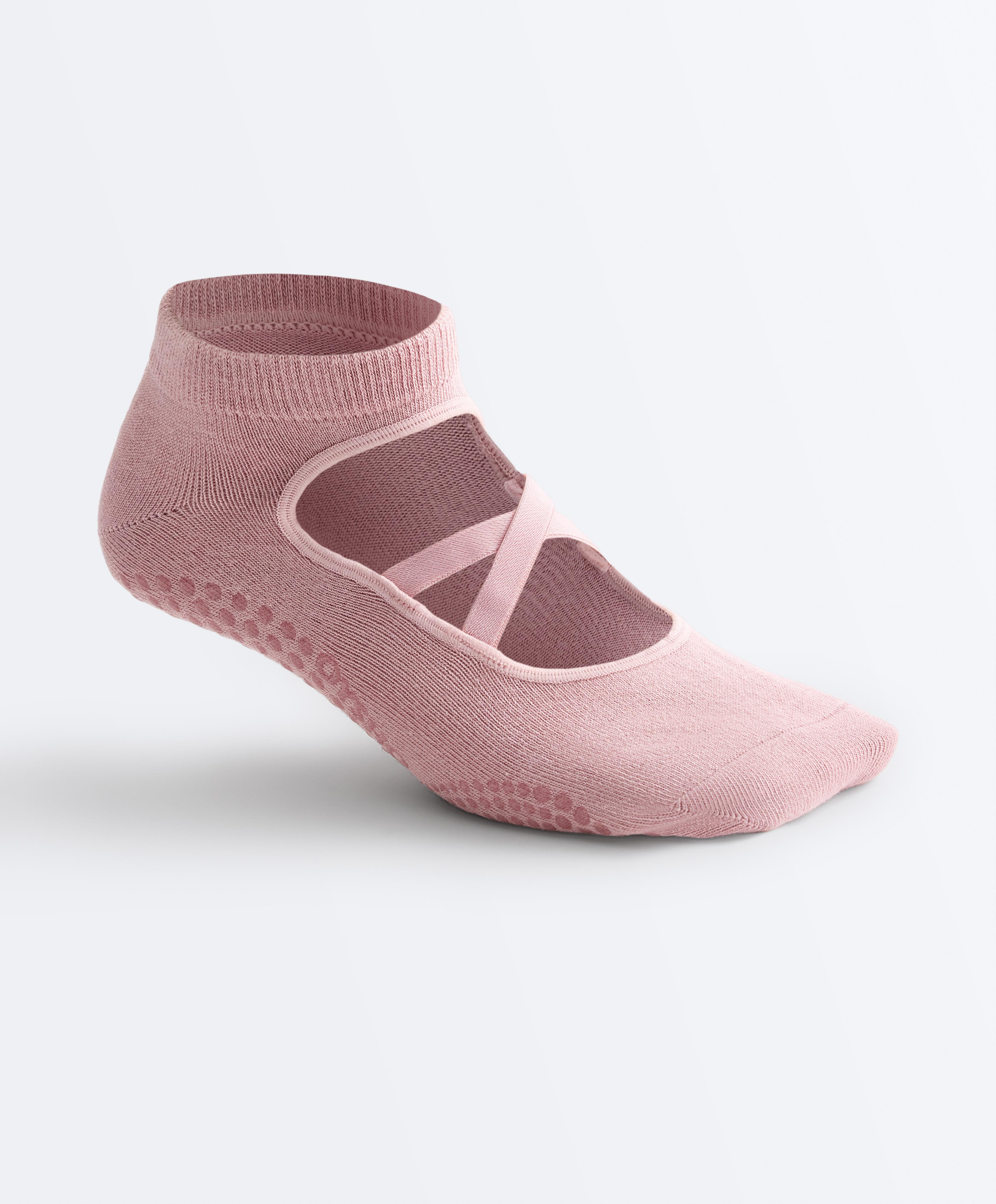 2 pairs of cotton blend yoga and Pilates socks with crossover straps — PALE PINK