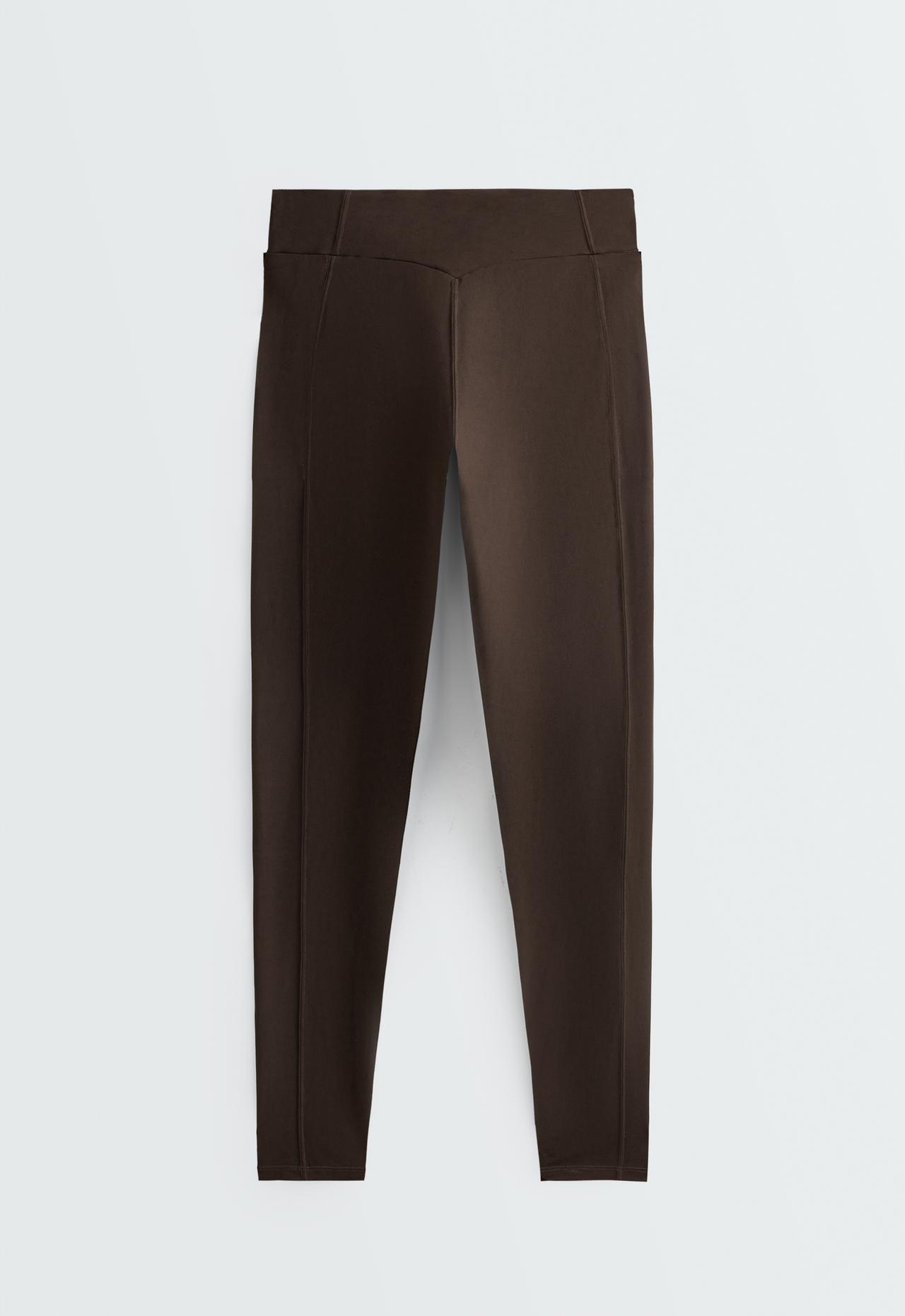 Suede-effect ankle-length leggings — Dark chocolate