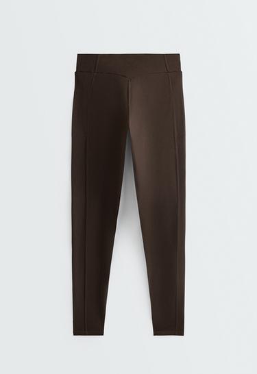 Suede-effect ankle-length leggings — Dark chocolate 7
