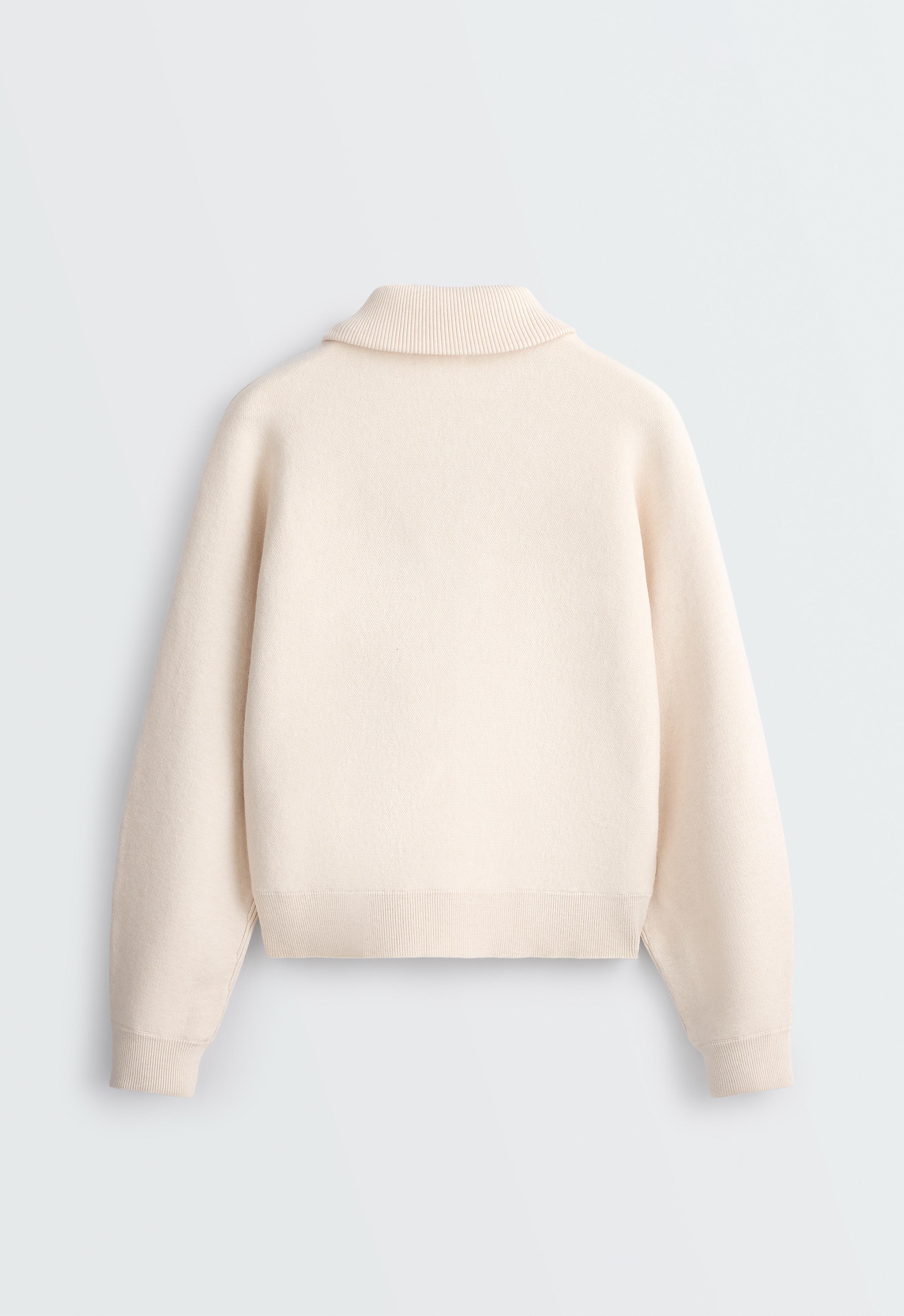 High-neck mixed knit jacket — ECRU