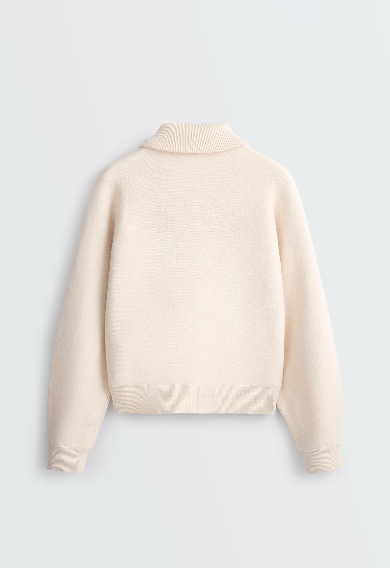 High-neck mixed knit jacket — ECRU