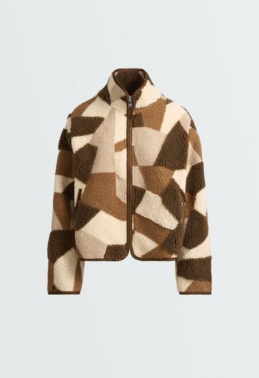 Faux-shearling print jacket — TAN MELANGE 6