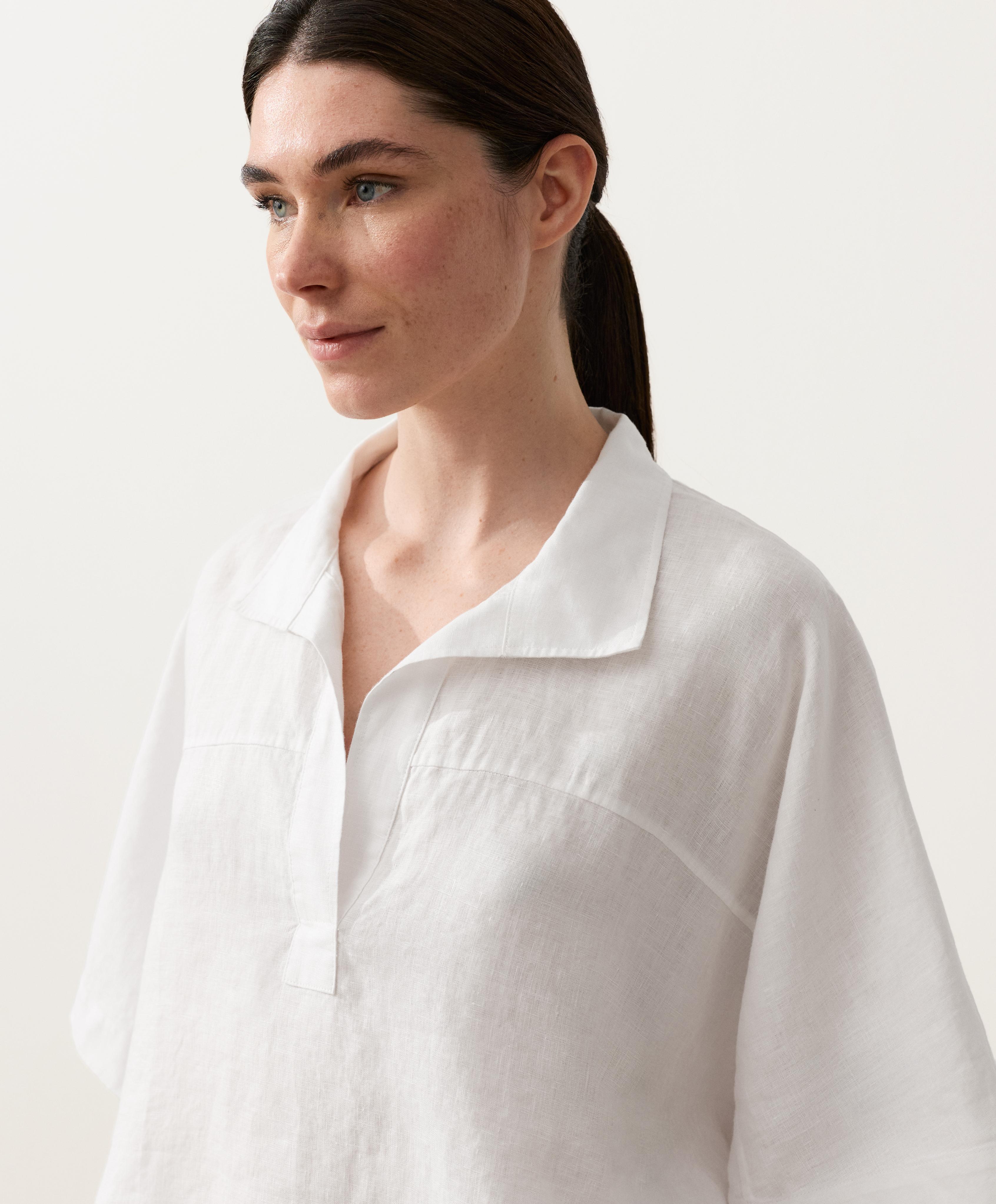 Oversize 100% linen polo shirt — WHITE