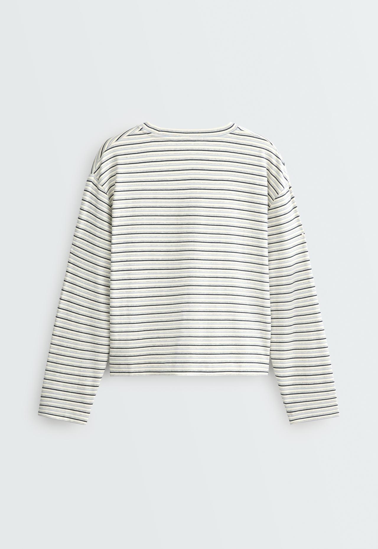Relaxed long-sleeved cotton-blend striped t-shirt — PALE GREY