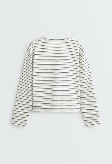 Relaxed long-sleeved cotton-blend striped t-shirt — PALE GREY 6