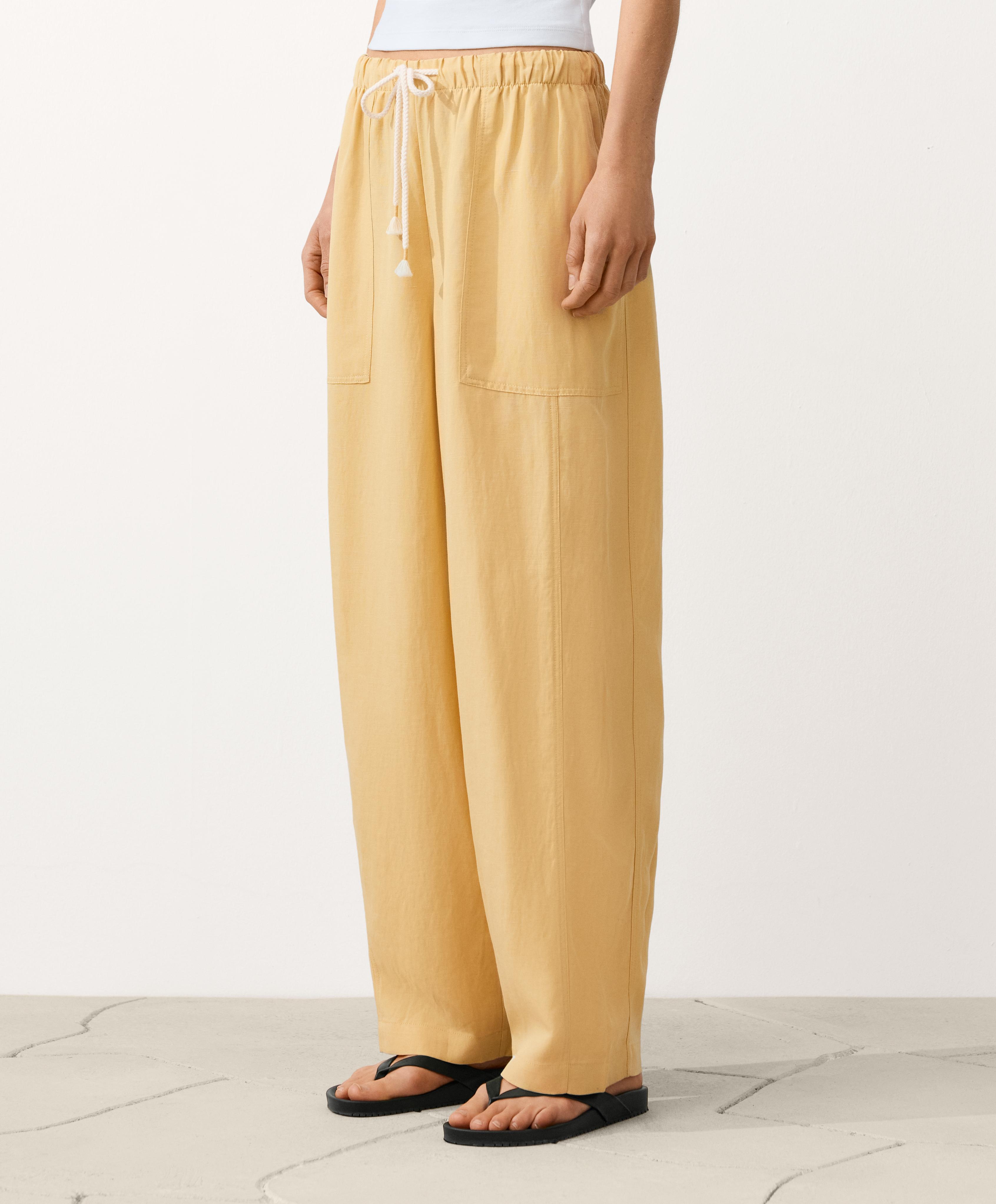Lyocell blend and 24% linen straight trousers — MID-YELLOW