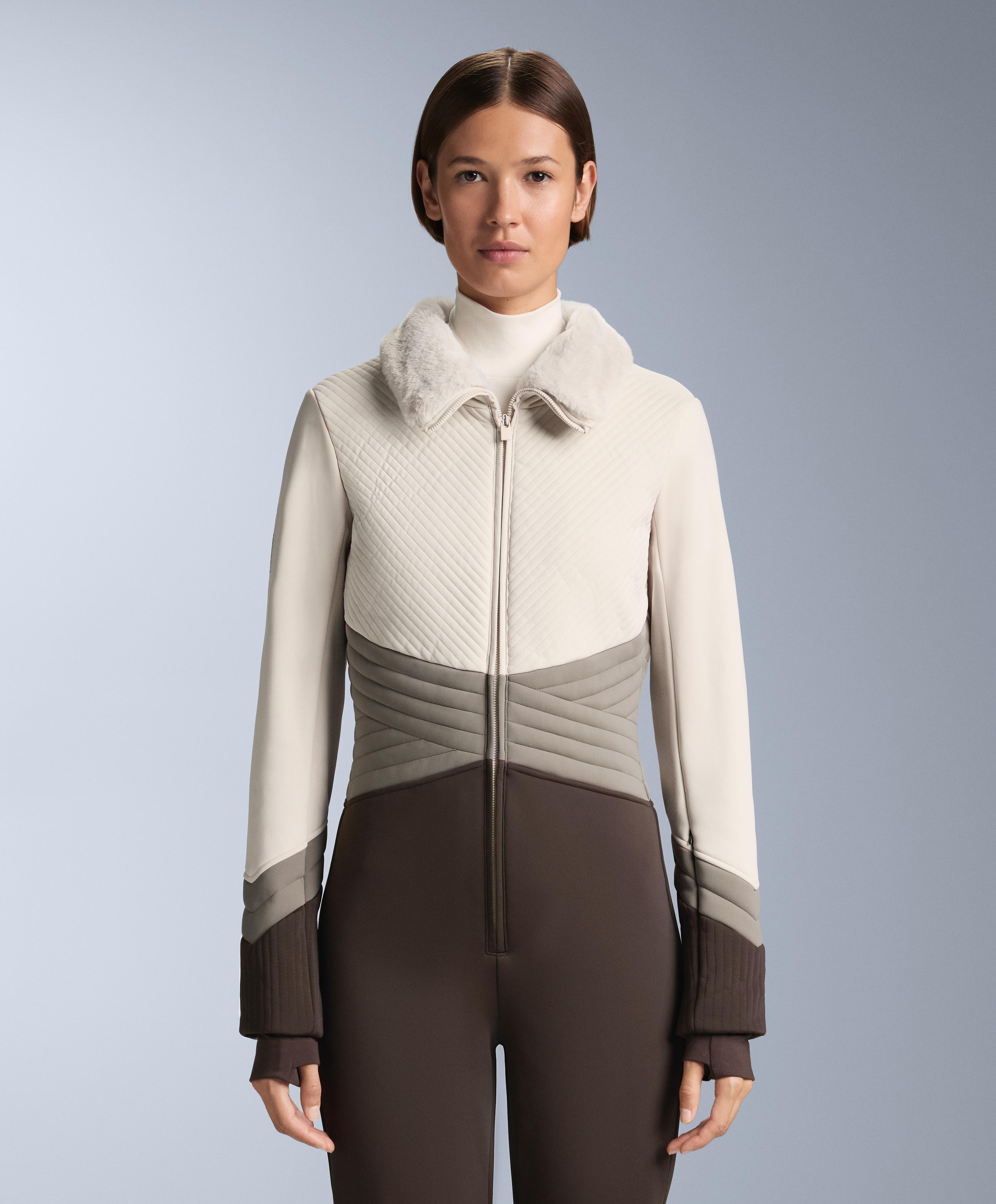 Water-resistant colour-block fitted stretch SKI jumpsuit — PALE MINK