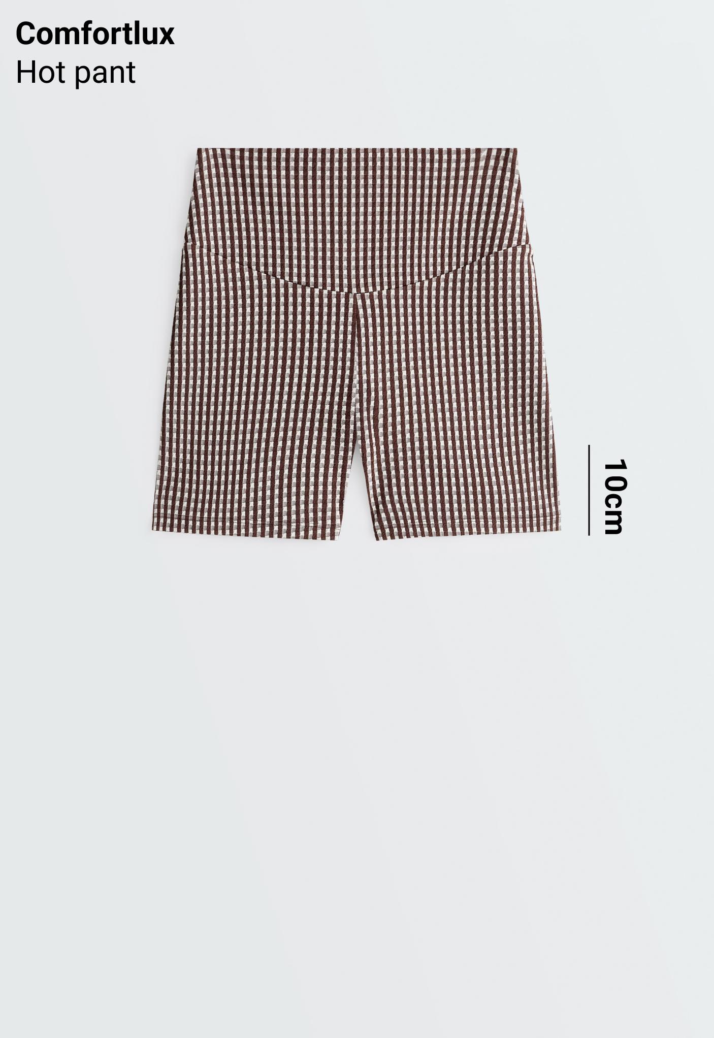 Comfortlux high-rise 10cm gingham hot pants — DARK REDDISH‑BROWN