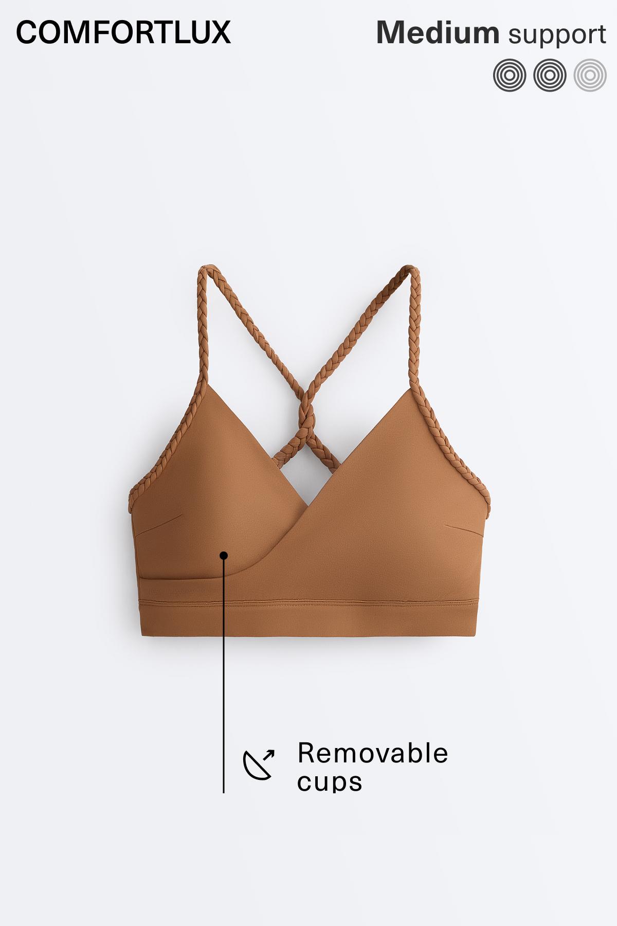 Medium-support braided Comfortlux sports bra — TOFFEE