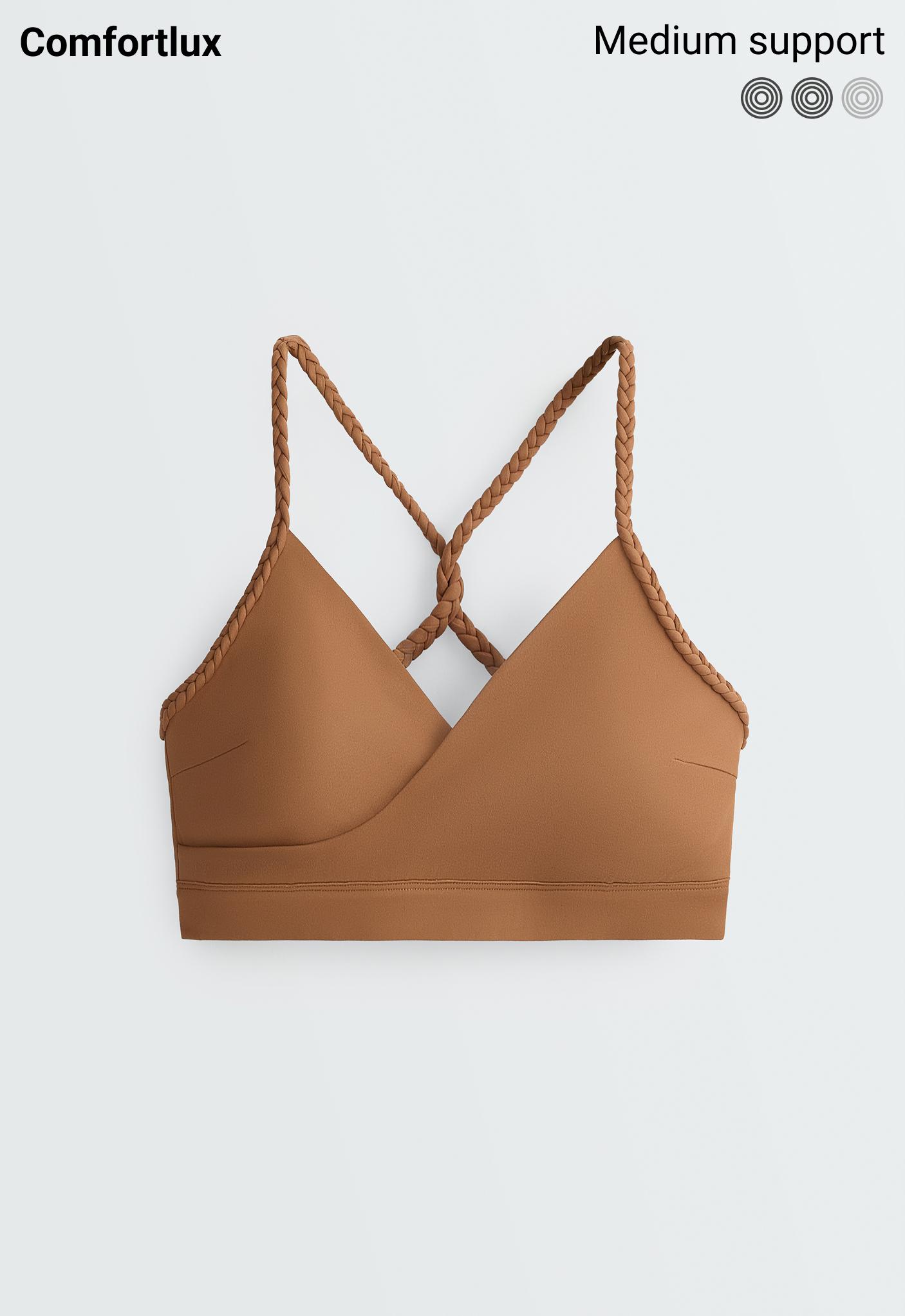Medium-support braided Comfortlux sports bra — TOFFEE