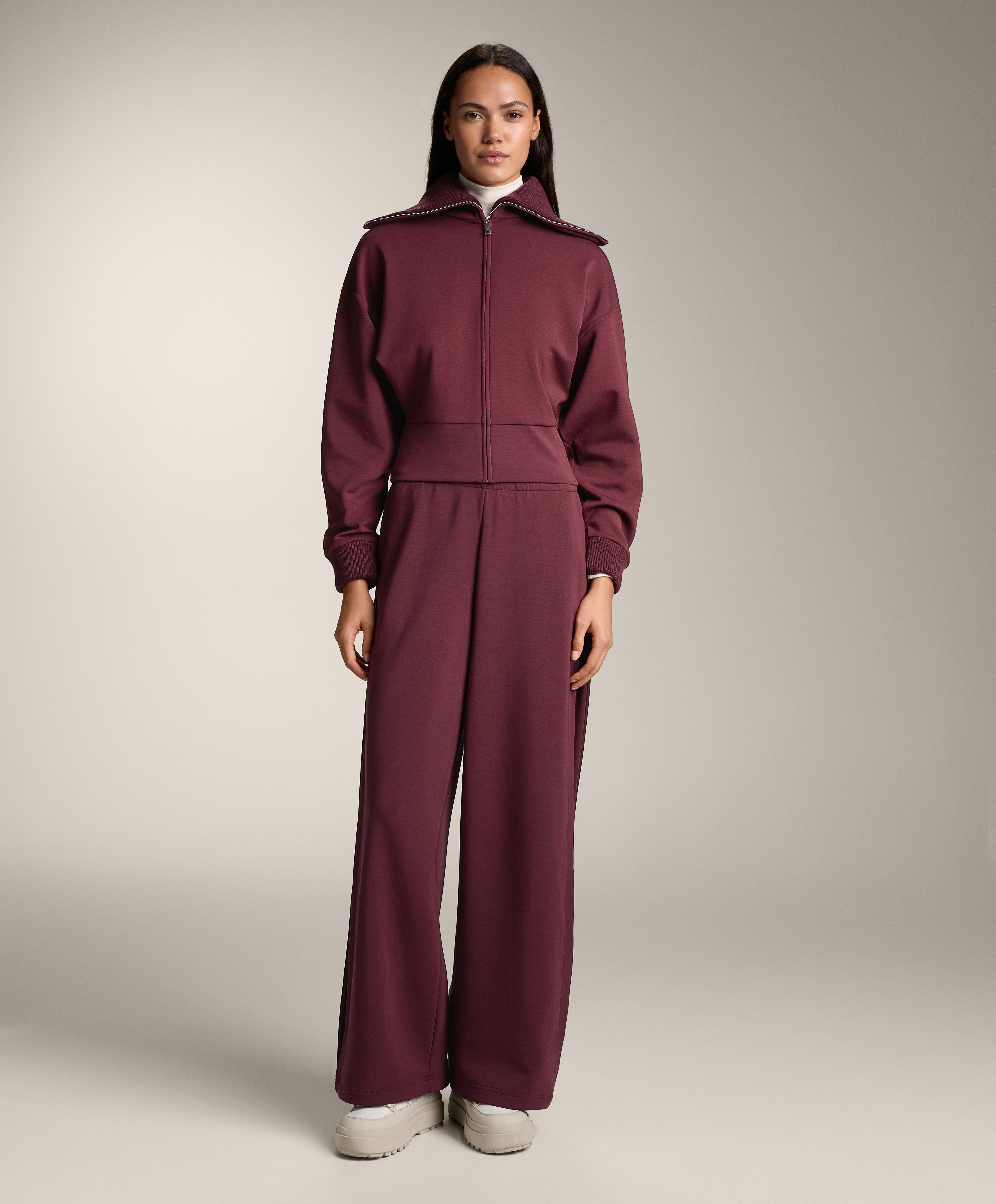 Fitted waist knit collar jacket with brushed modal — MAROON