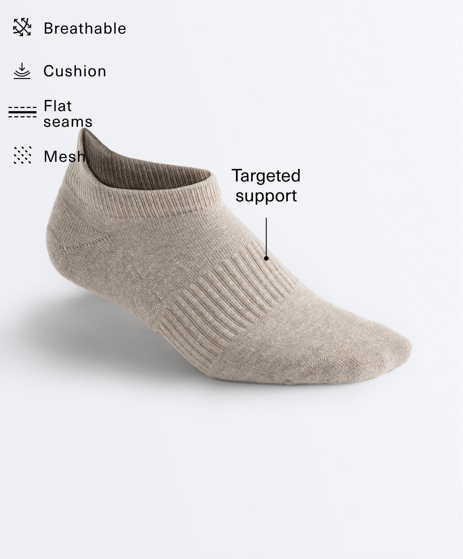 3 pairs of cotton blend sports sneaker socks with heel tab — TAN MELANGE