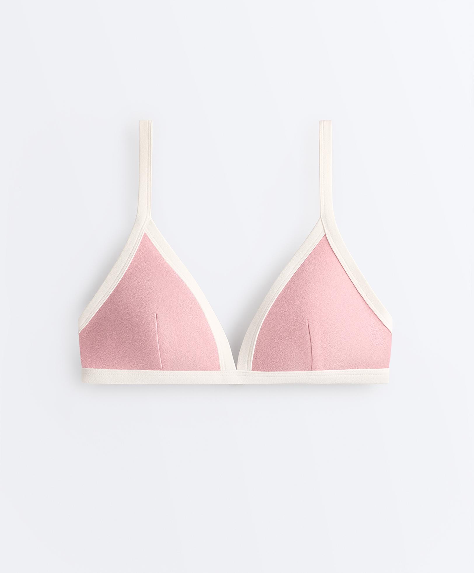 Contrast trim triangle bikini top — PINK