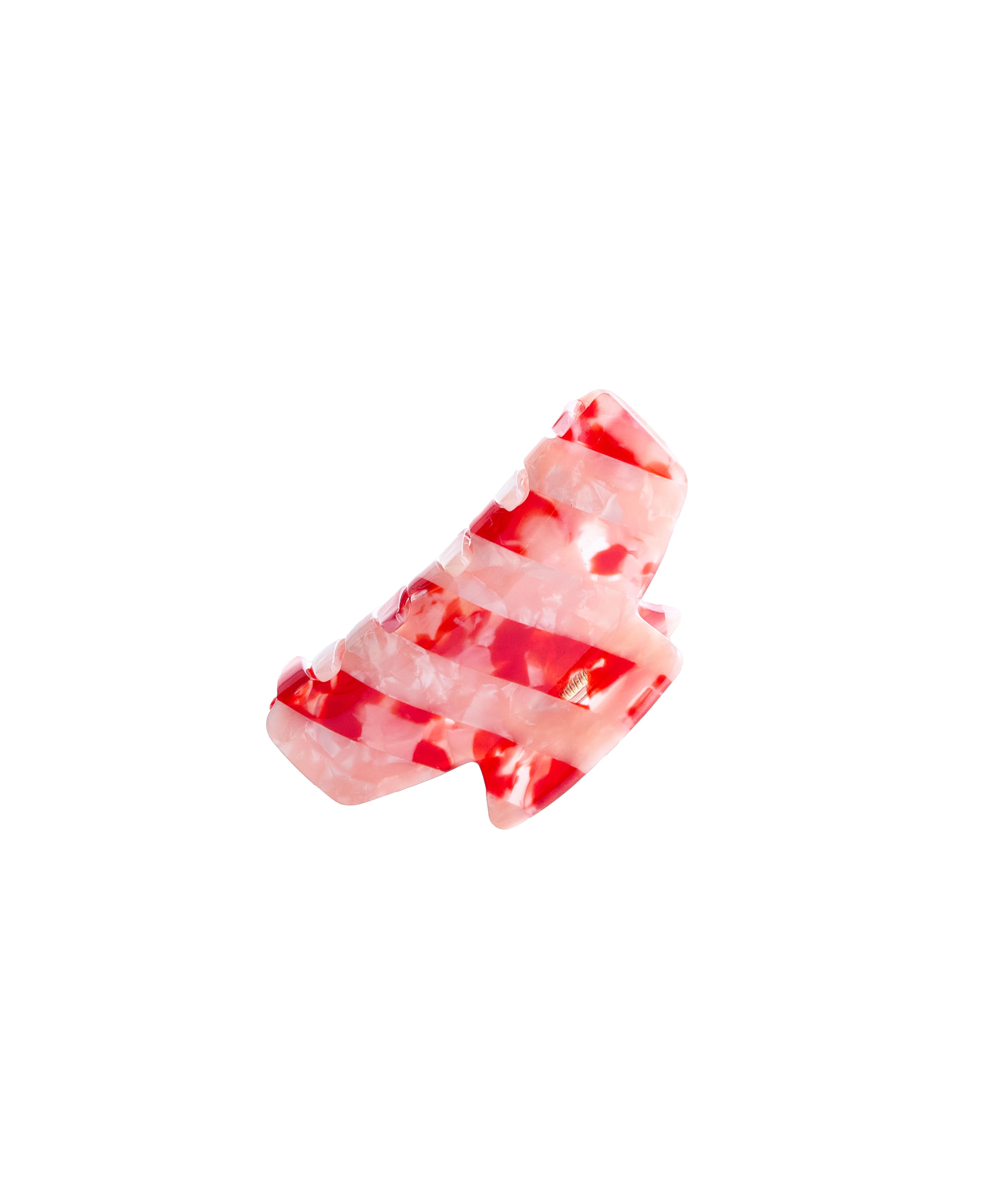 Mixed-stripe hair claw — CORAL RED